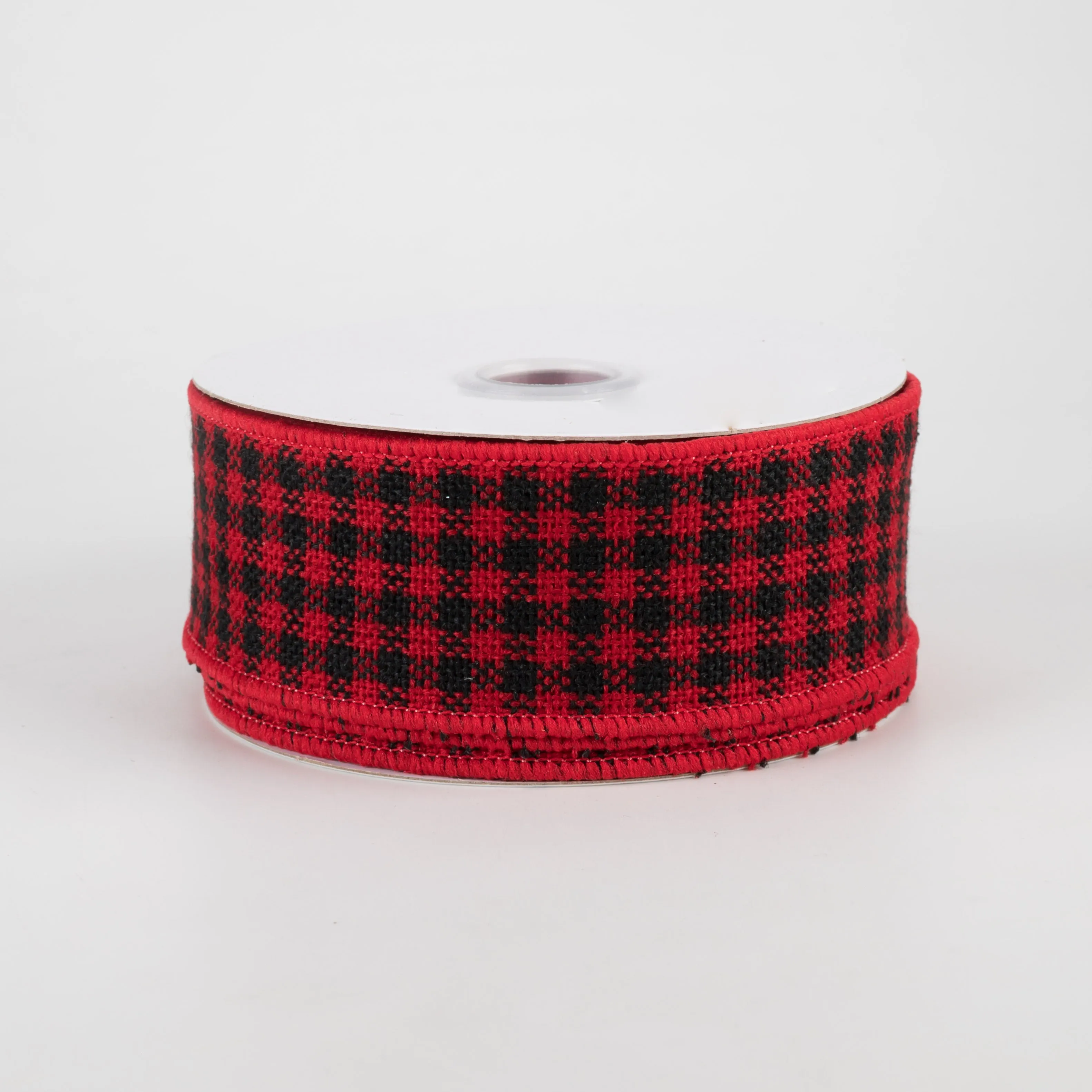 1.5" Mini Woven Check Ribbon: Red & Black (10 Yards)