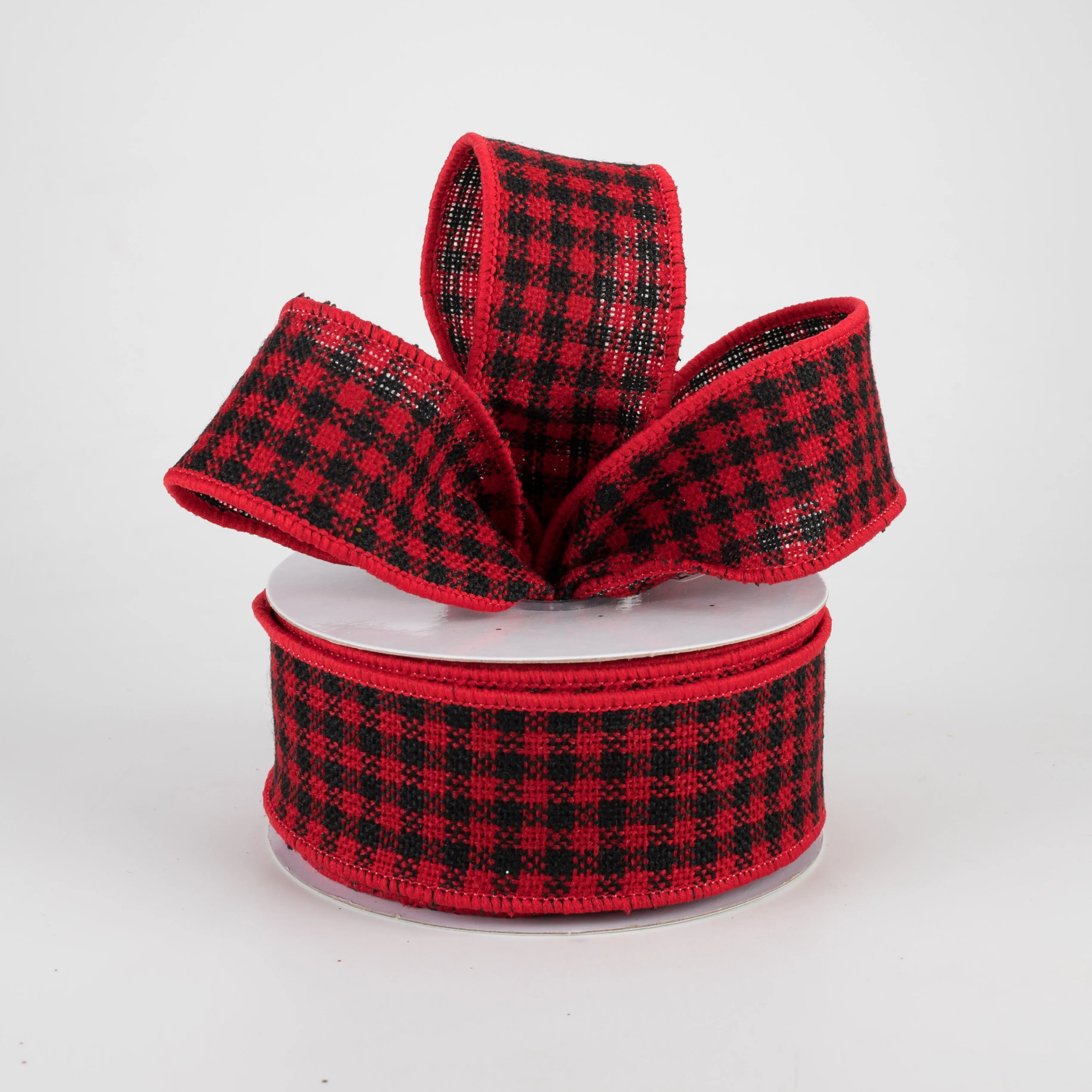 1.5" Mini Woven Check Ribbon: Red & Black (10 Yards)