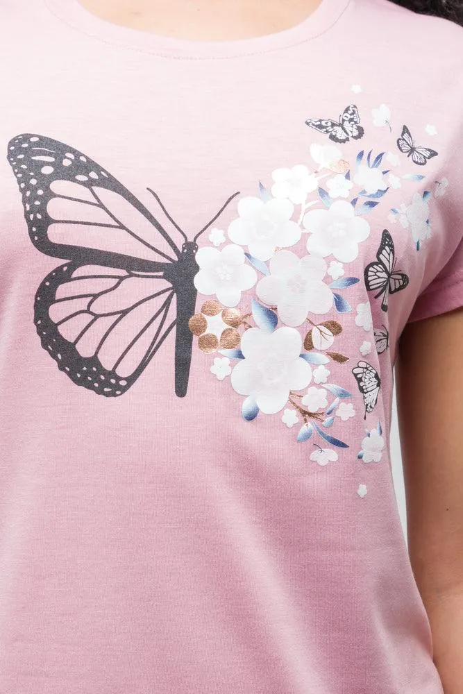 2 Pack Butterfly Flowers Sleep Shirts Pink & Blue