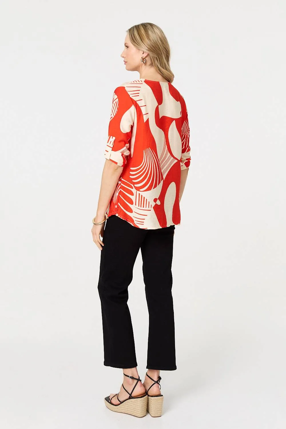 Abstract 3/4 Sleeve Button Detail Blouse