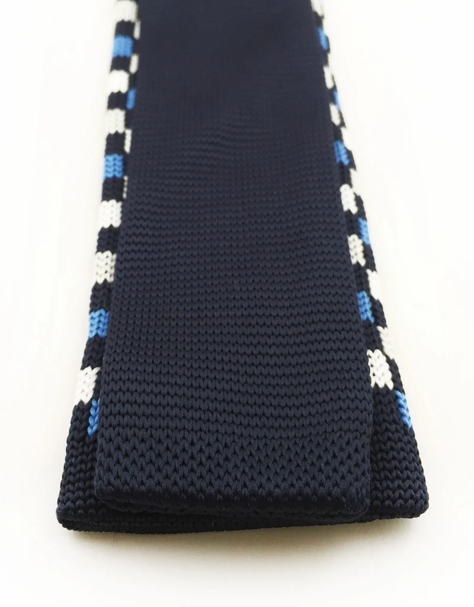 Blue, Black, White & Gray Narrow Knitted Tie