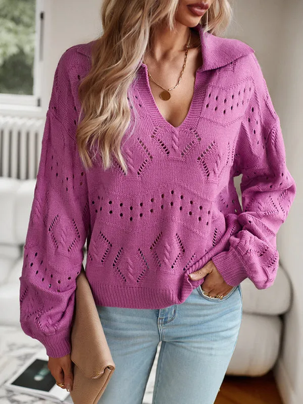 Bohemian Women's Open Knit Lantern Sleeve Sweater