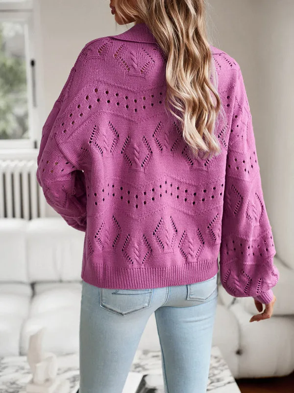 Bohemian Women's Open Knit Lantern Sleeve Sweater