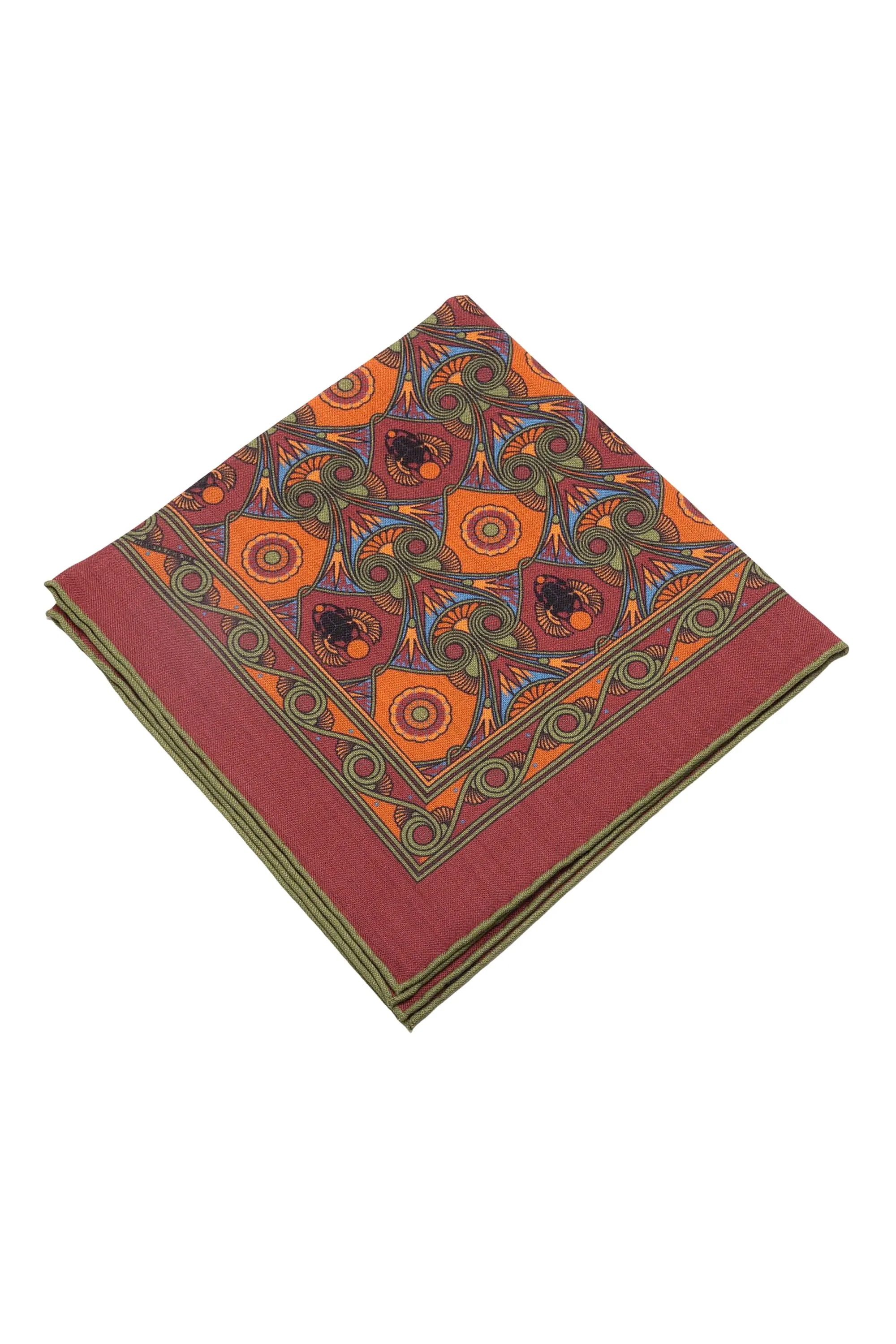 Brick Red Art Deco Egyptian Scarab Pocket Square