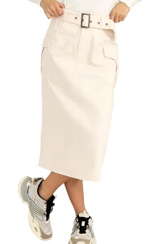 Buckled Belt Cargo Skirts Black Cream