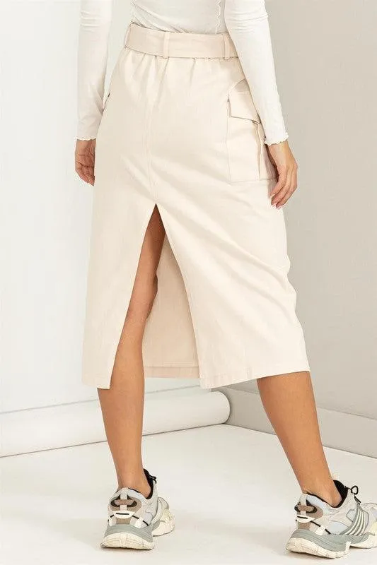 Buckled Belt Cargo Skirts Black Cream