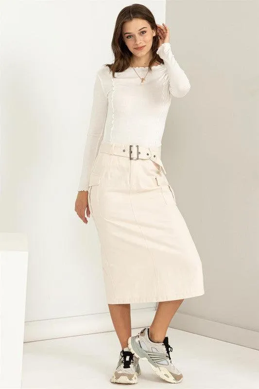 Buckled Belt Cargo Skirts Black Cream