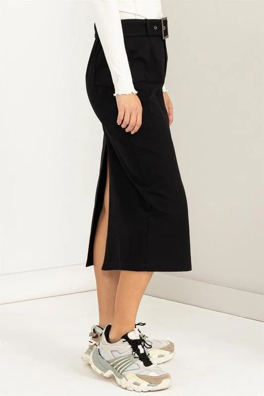 Buckled Belt Cargo Skirts Black Cream