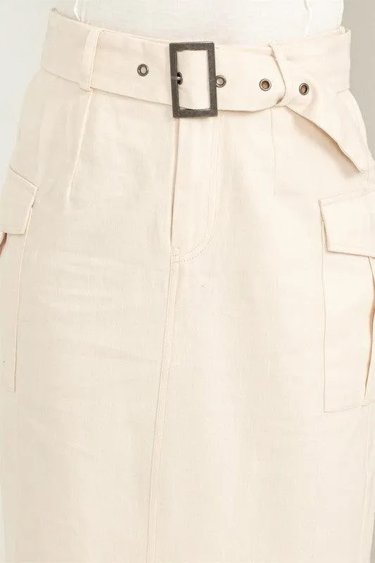 Buckled Belt Cargo Skirts Black Cream