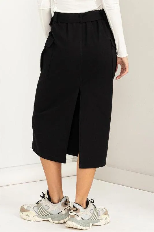 Buckled Belt Cargo Skirts Black Cream