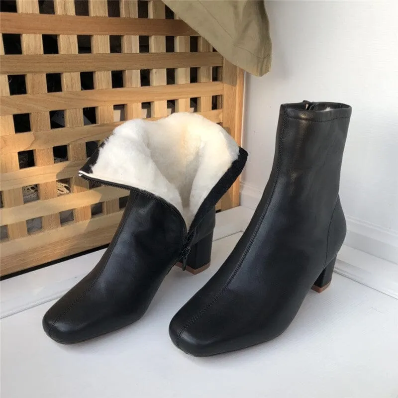 Classic Slimming Boots Elegant Glove-Like Ankle Boots with Fleece Lined Mid Heel