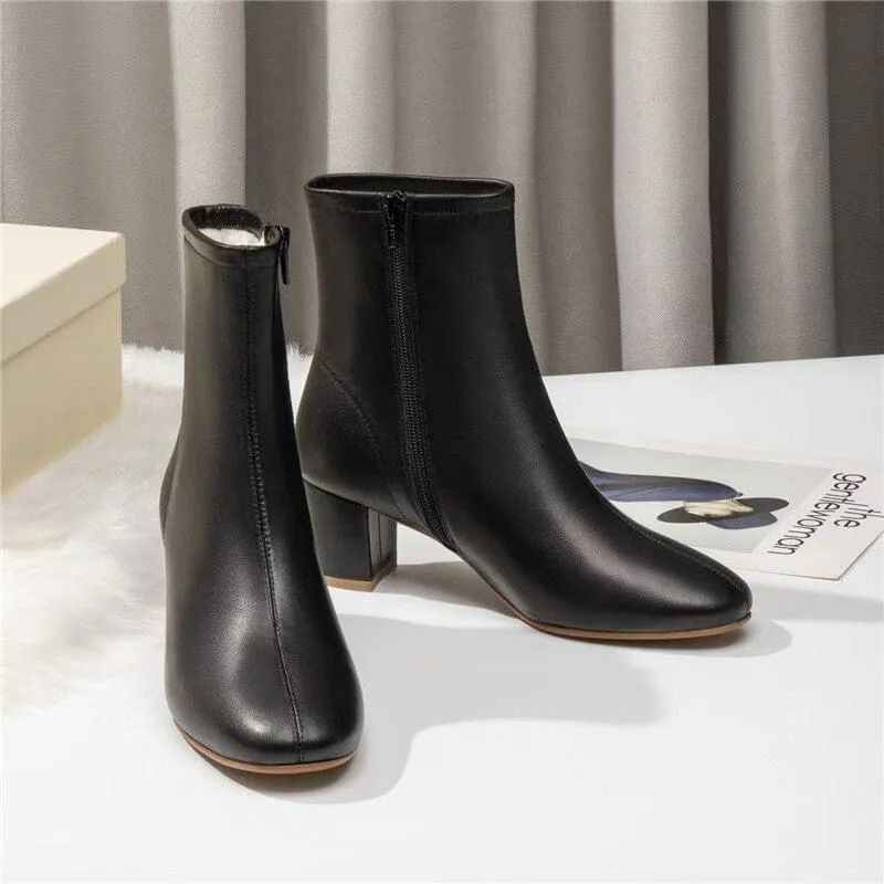 Classic Slimming Boots Elegant Glove-Like Ankle Boots with Fleece Lined Mid Heel