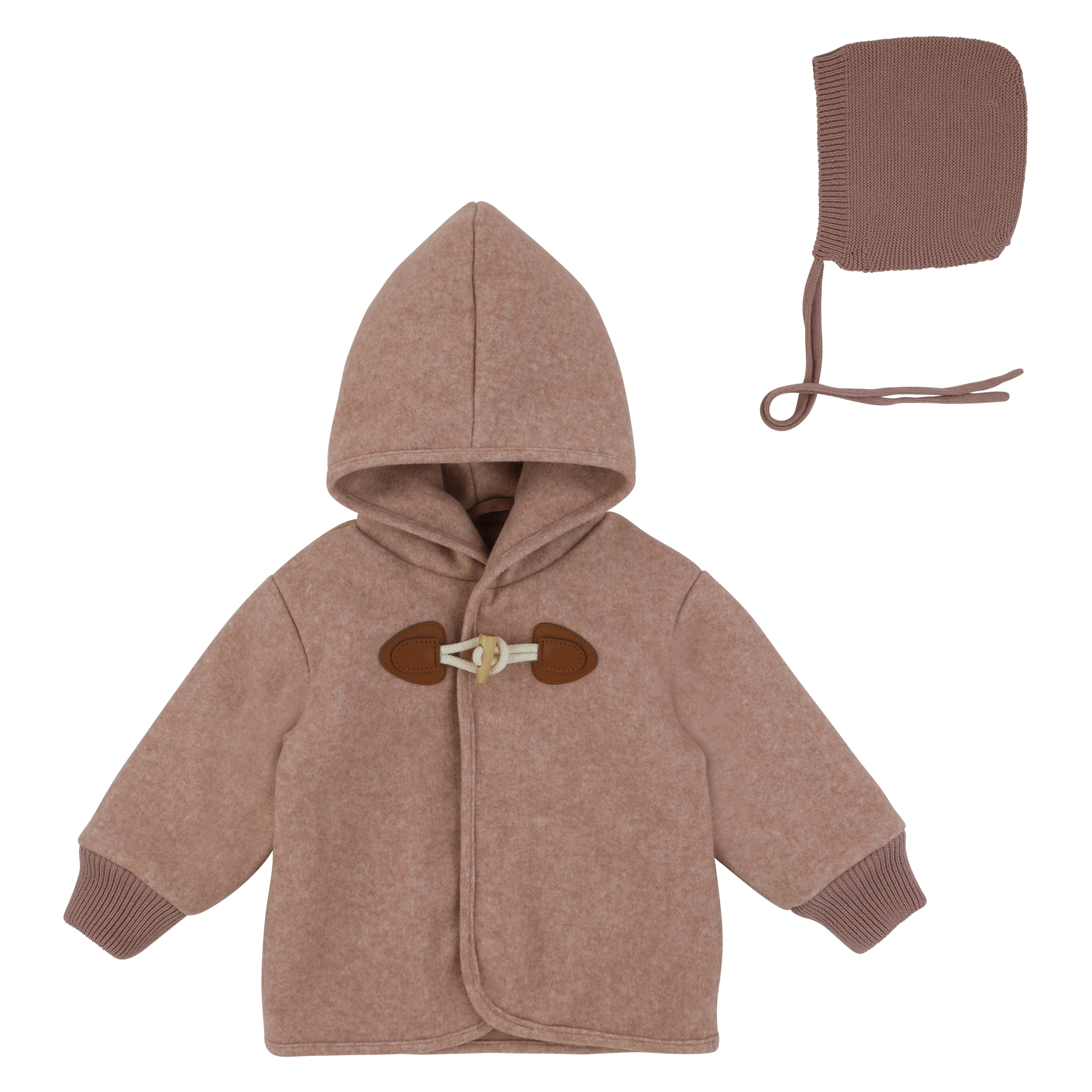 coat wool jacket toggle with bonnet - mauve