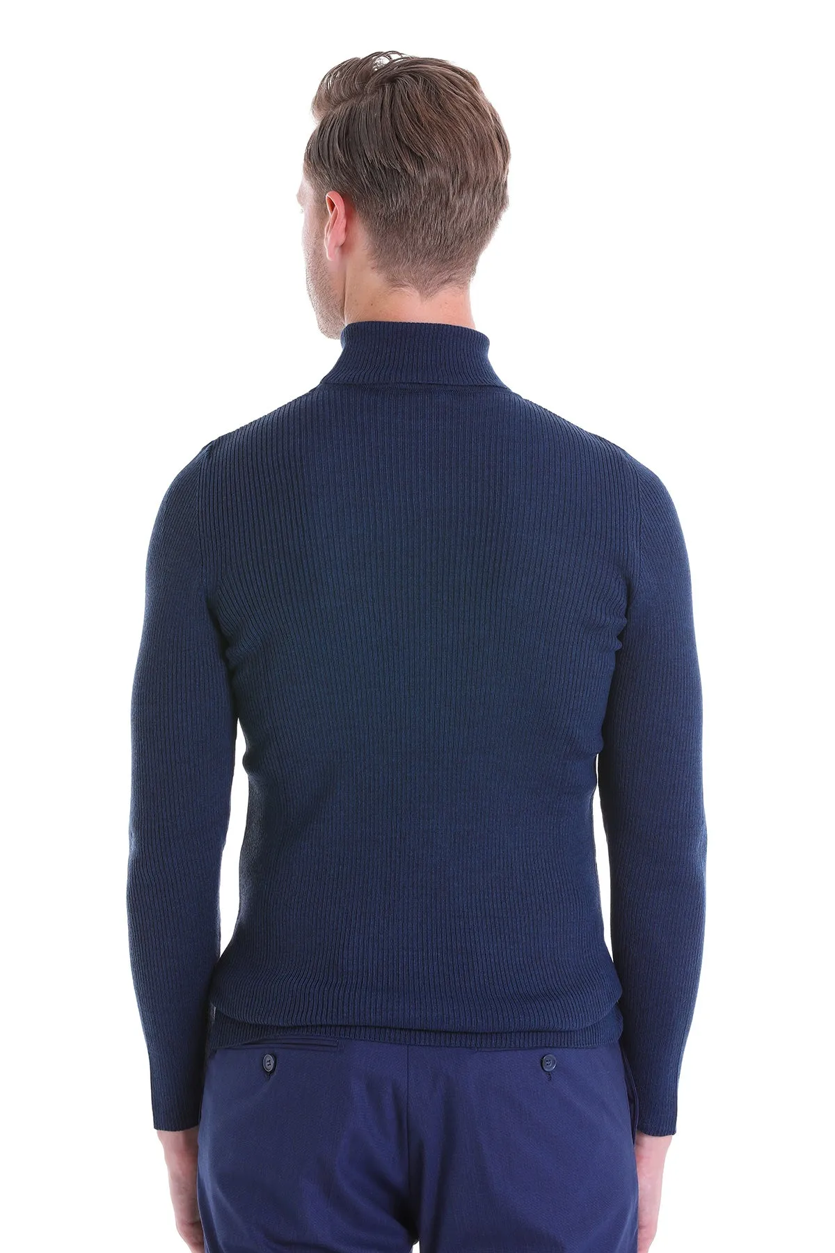 Comfort Fit Wool Blend Indigo Turtleneck Sweater