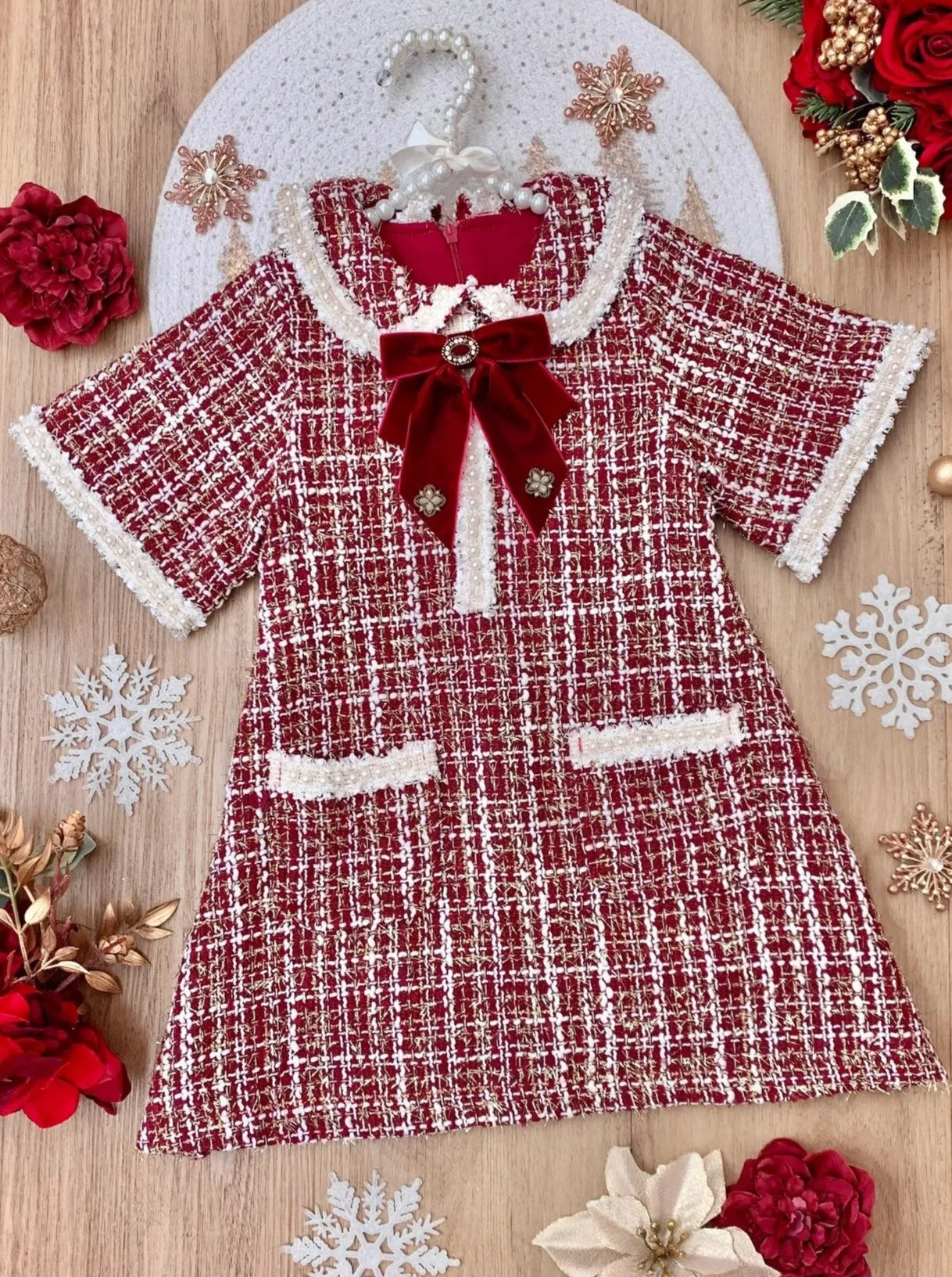 Cozy Meets Chic Red Plaid Tweed Dress