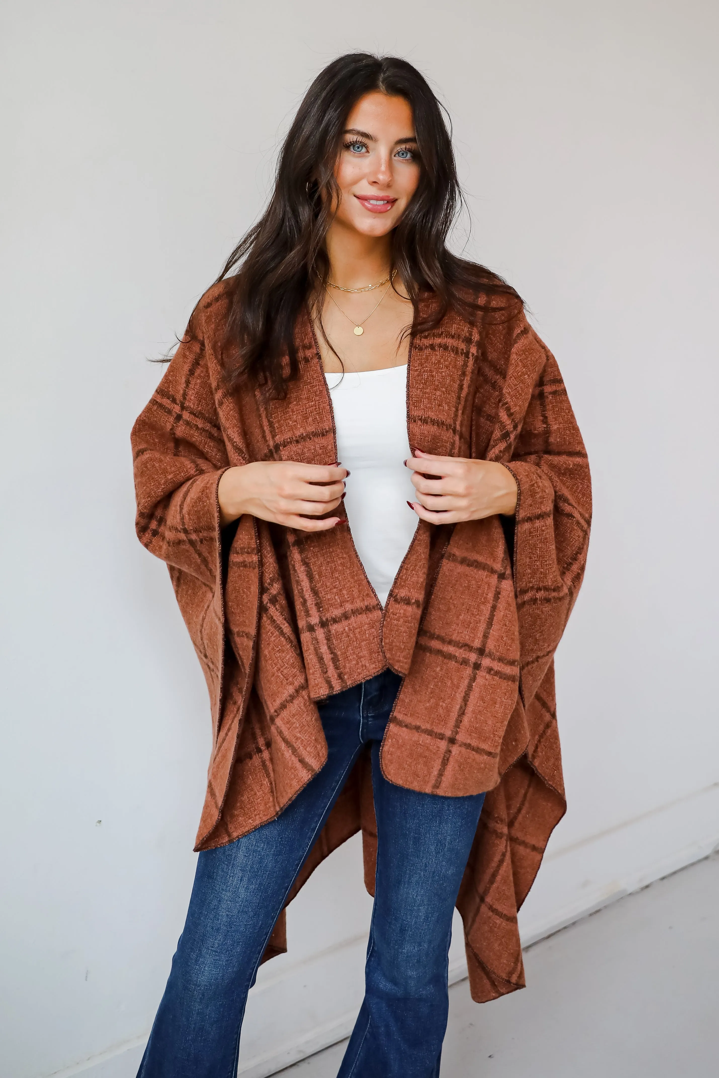 Cozy Success Rust Plaid Shawl - DOORBUSTER