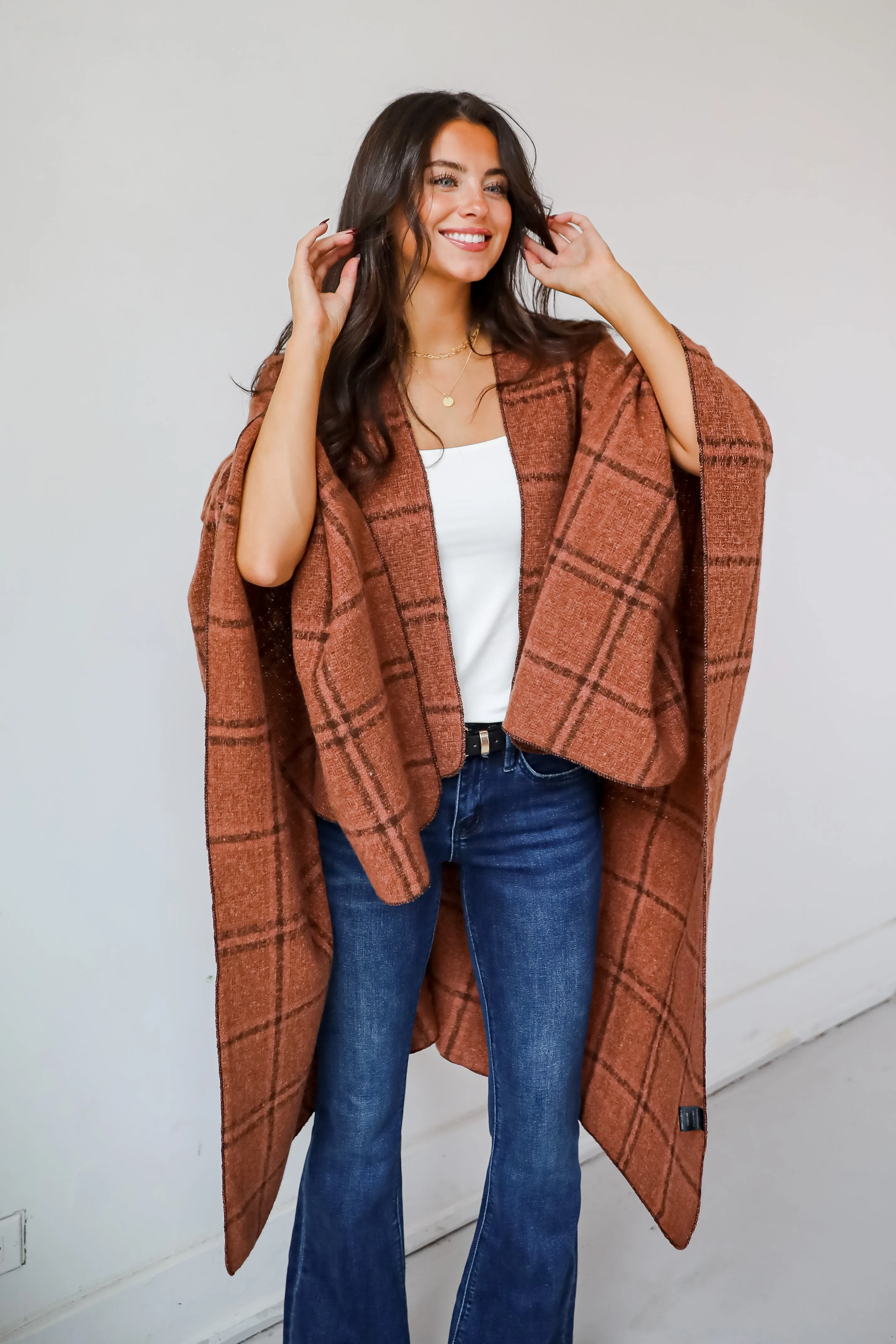 Cozy Success Rust Plaid Shawl - DOORBUSTER