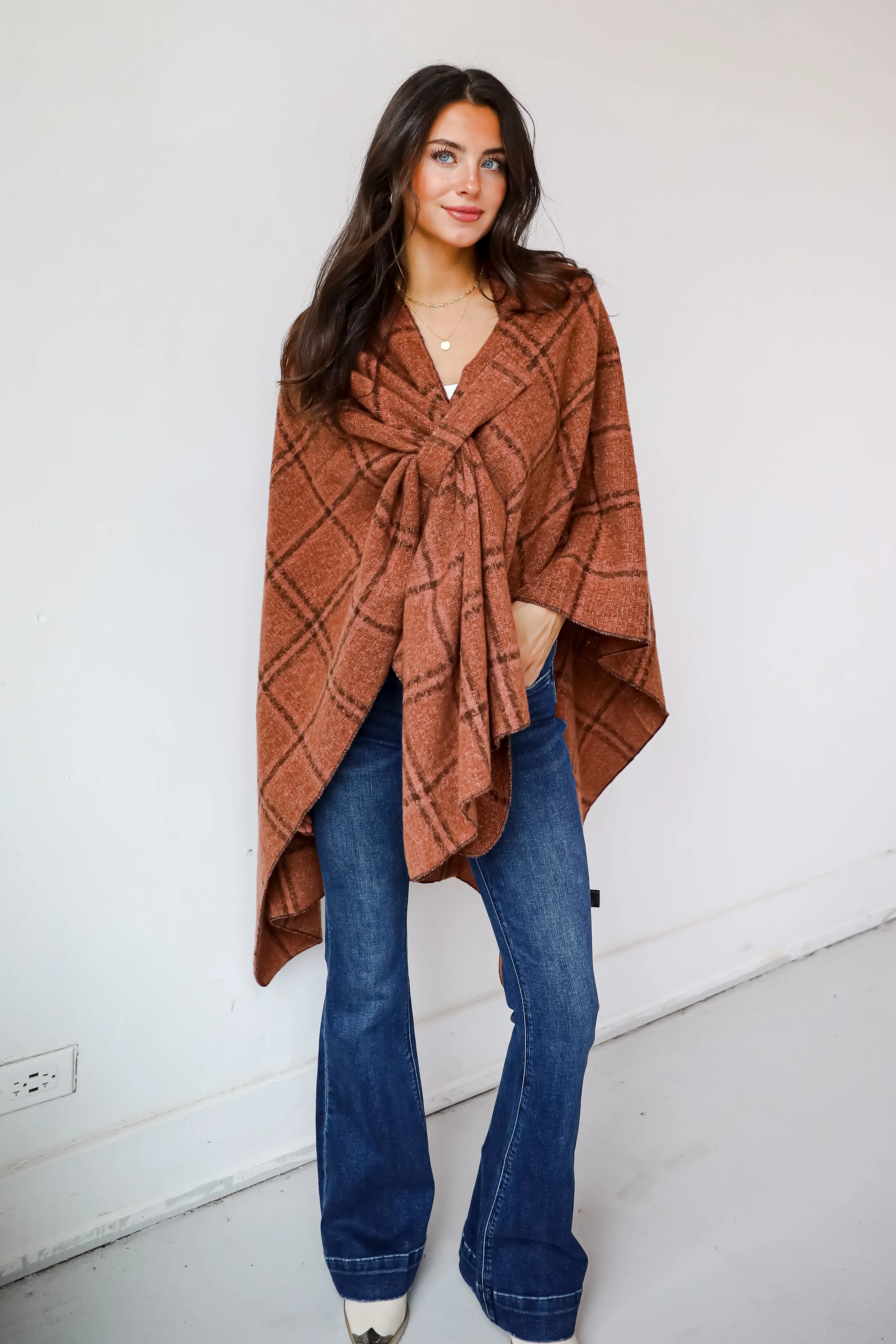 Cozy Success Rust Plaid Shawl - DOORBUSTER