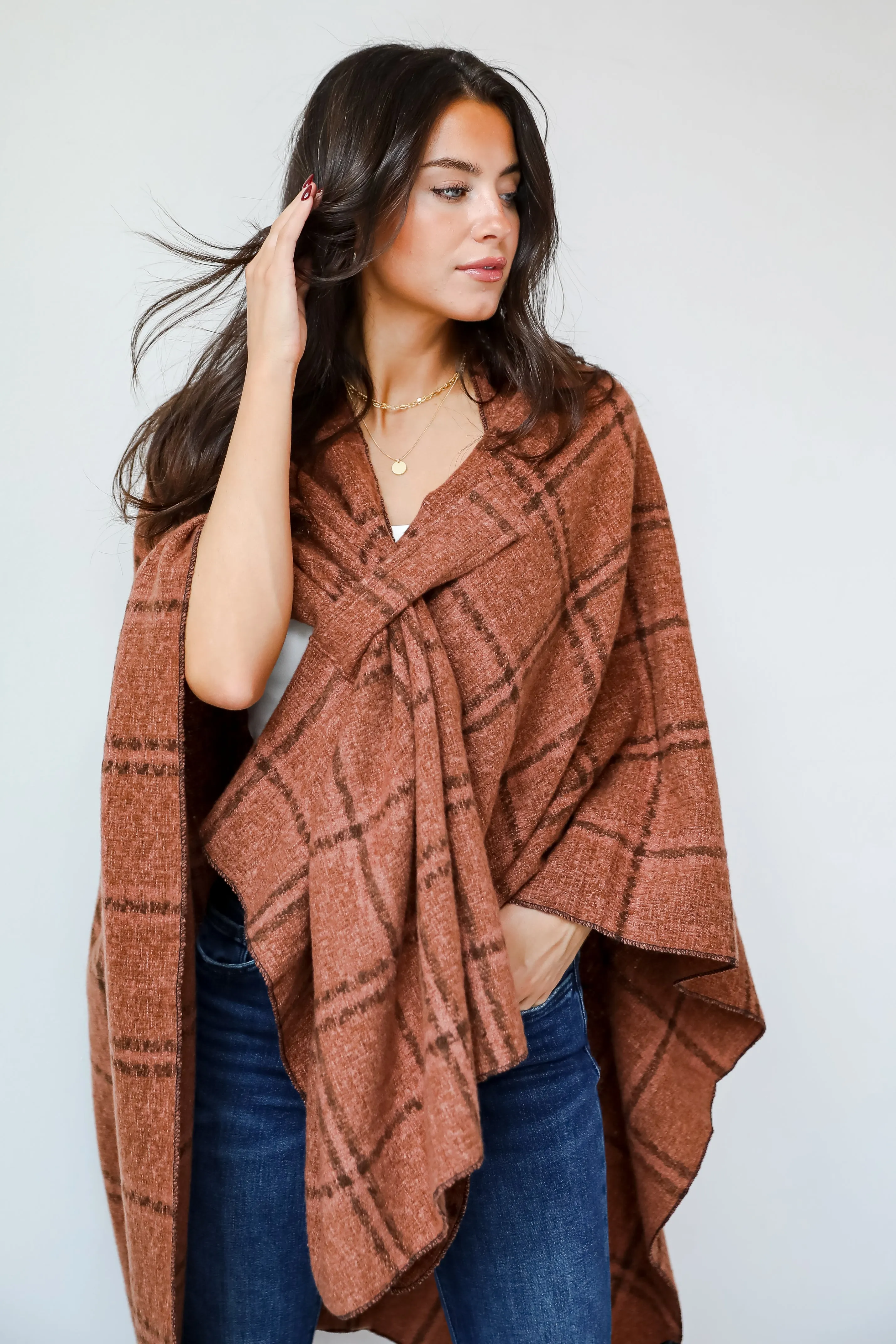 Cozy Success Rust Plaid Shawl - DOORBUSTER