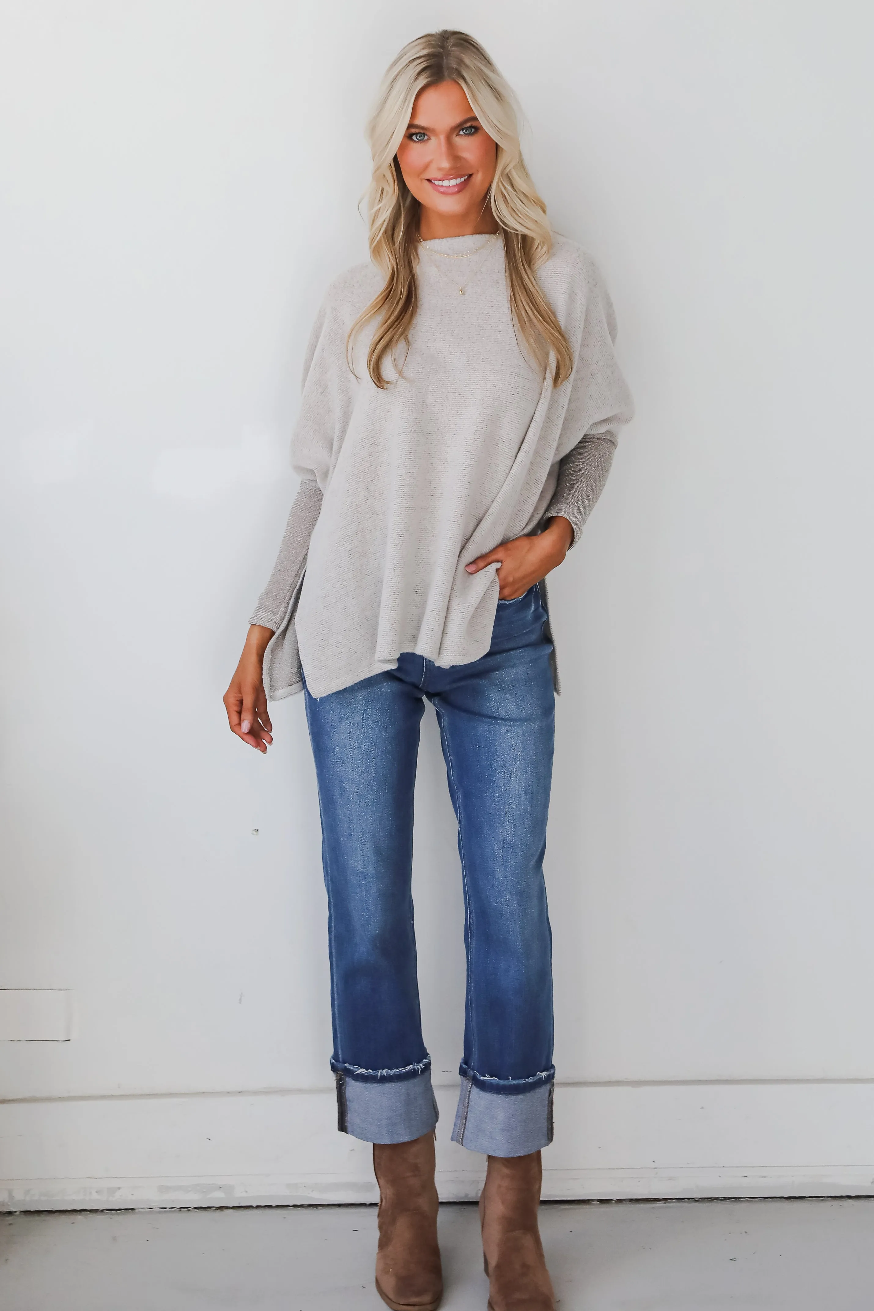 Cozy Weekends Taupe Soft Knit Top - DOORBUSTER