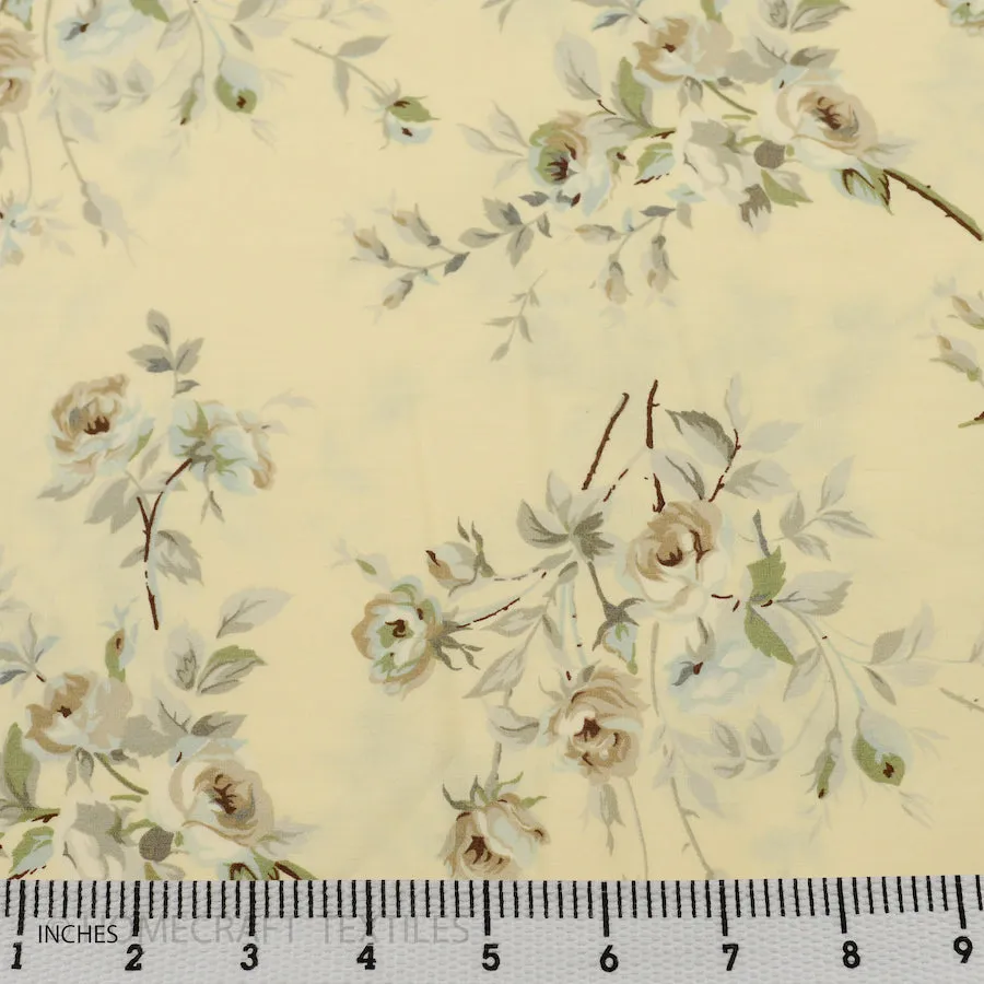 Cream Blue Large Floral Cotton Print