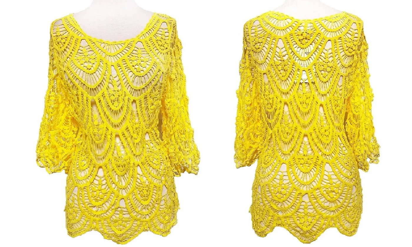 Crochet & Scallop Lace Relaxed Fit Cover-Up Top