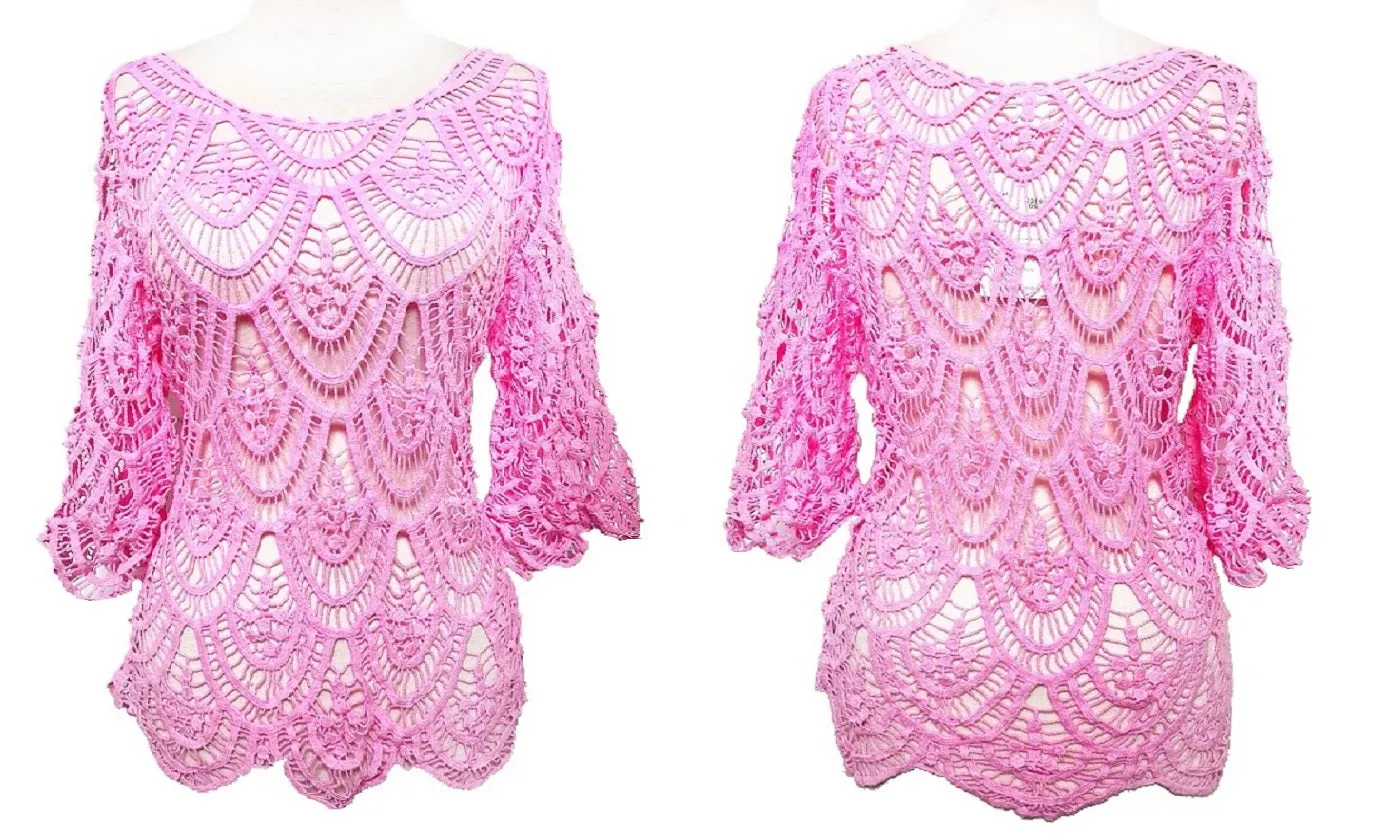 Crochet & Scallop Lace Relaxed Fit Cover-Up Top