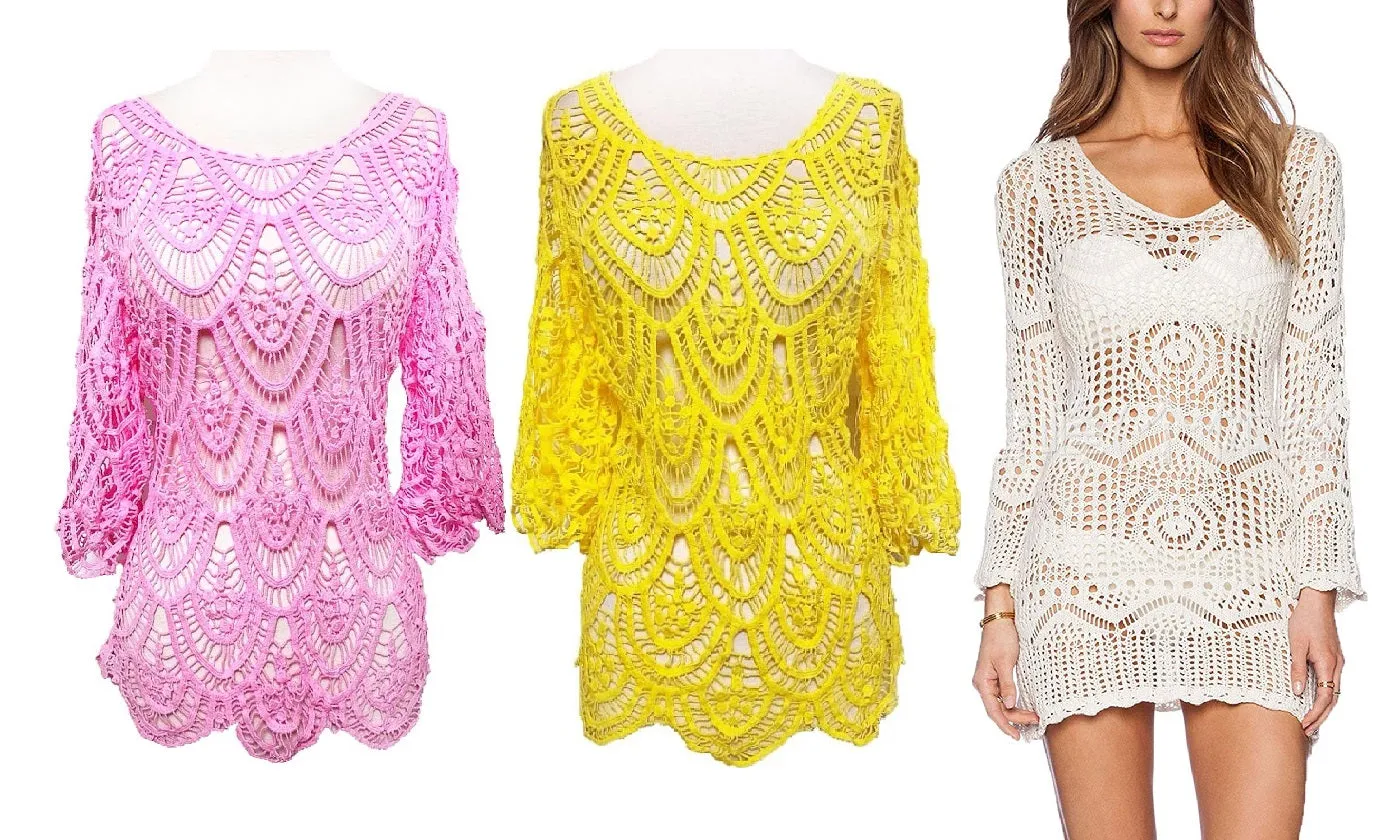 Crochet & Scallop Lace Relaxed Fit Cover-Up Top