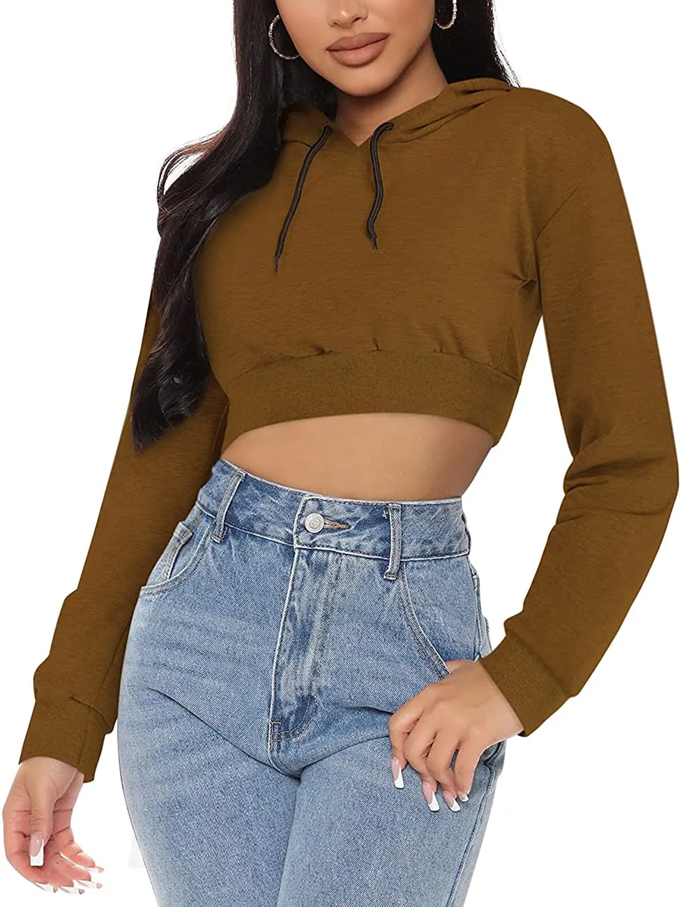 Cuihur Women's Casual Hoodies Sweatshirt Long Sleeve Crop Tops Hoodie Pullover Top