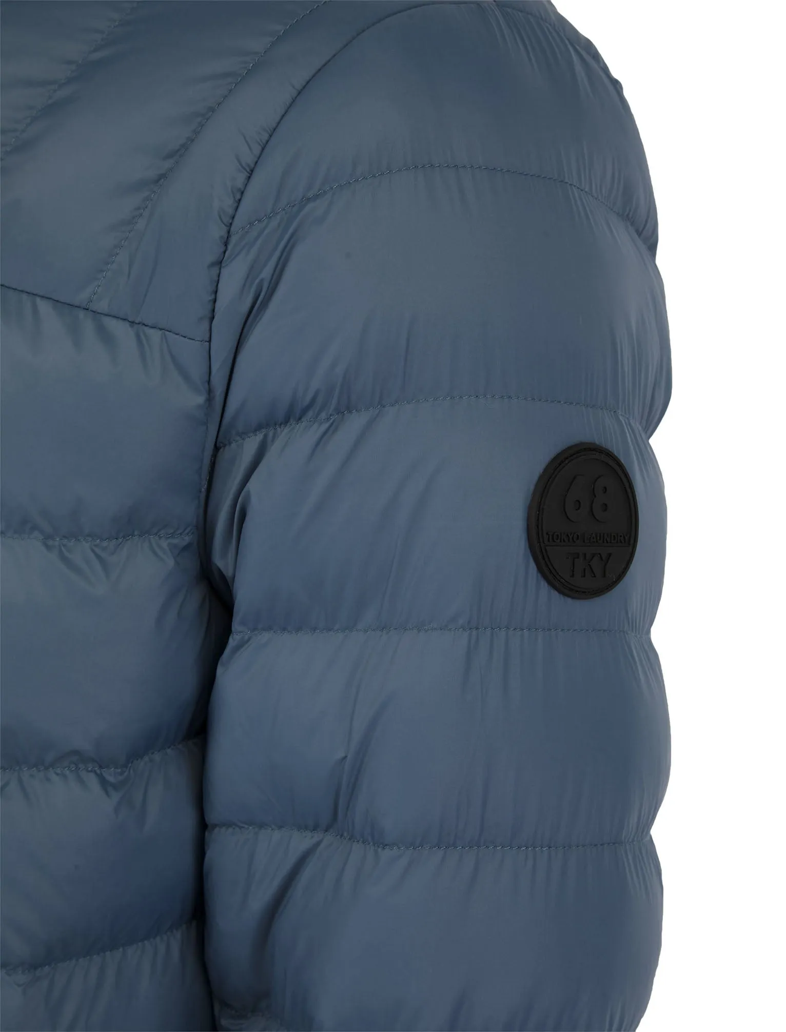 Eastwood Funnel Neck Quilted Puffer Jacket with Fleece Lined Collar in Slate Blue - Tokyo Laundry