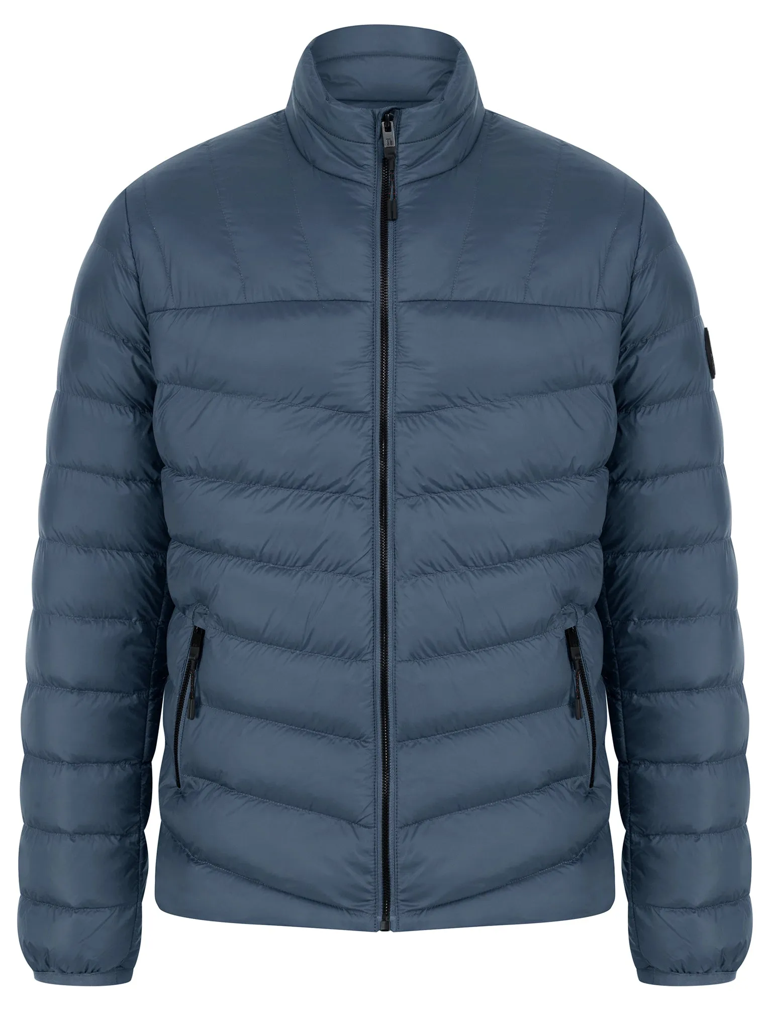 Eastwood Funnel Neck Quilted Puffer Jacket with Fleece Lined Collar in Slate Blue - Tokyo Laundry