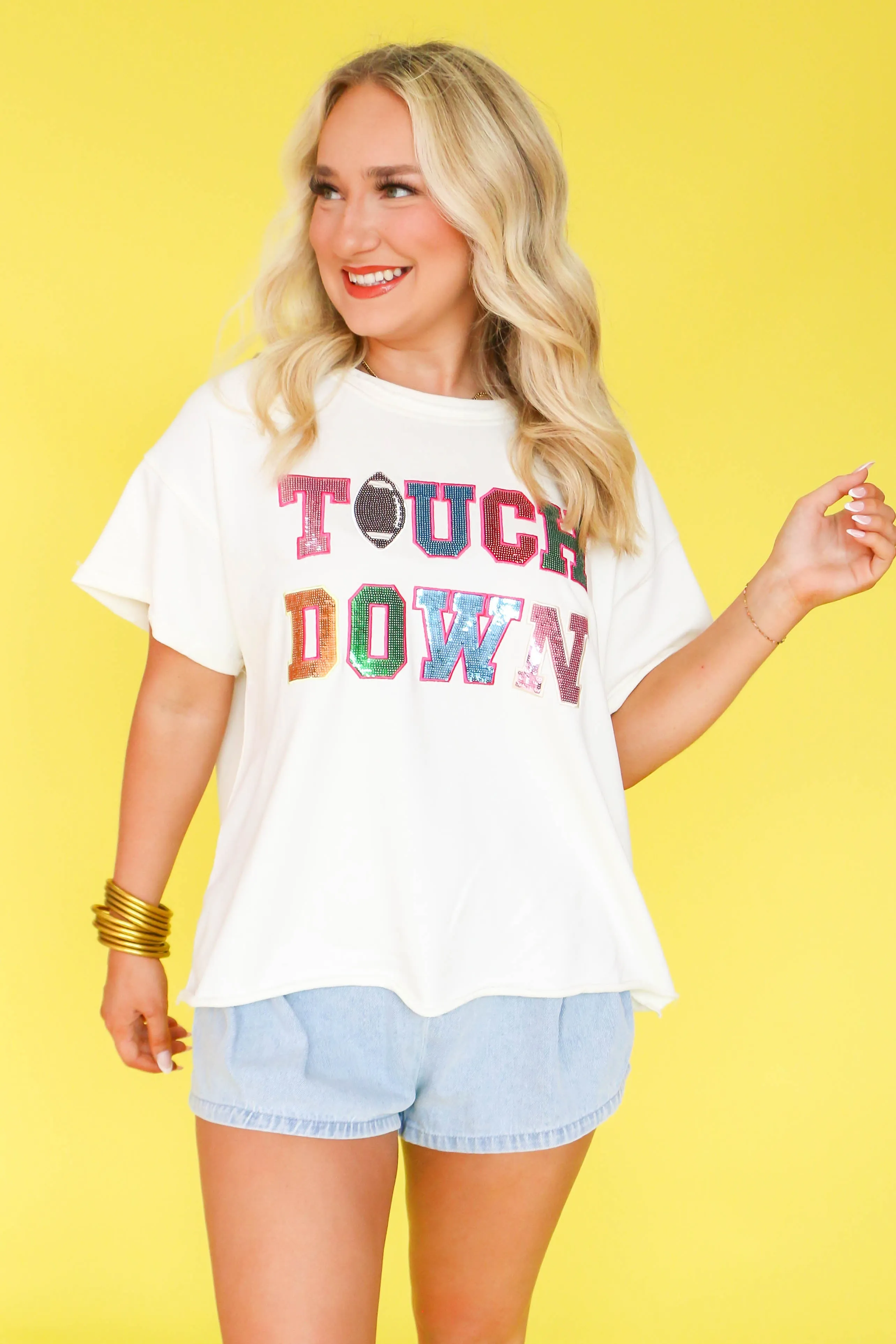 French Terry Round Neck Touch Down Top in Cream