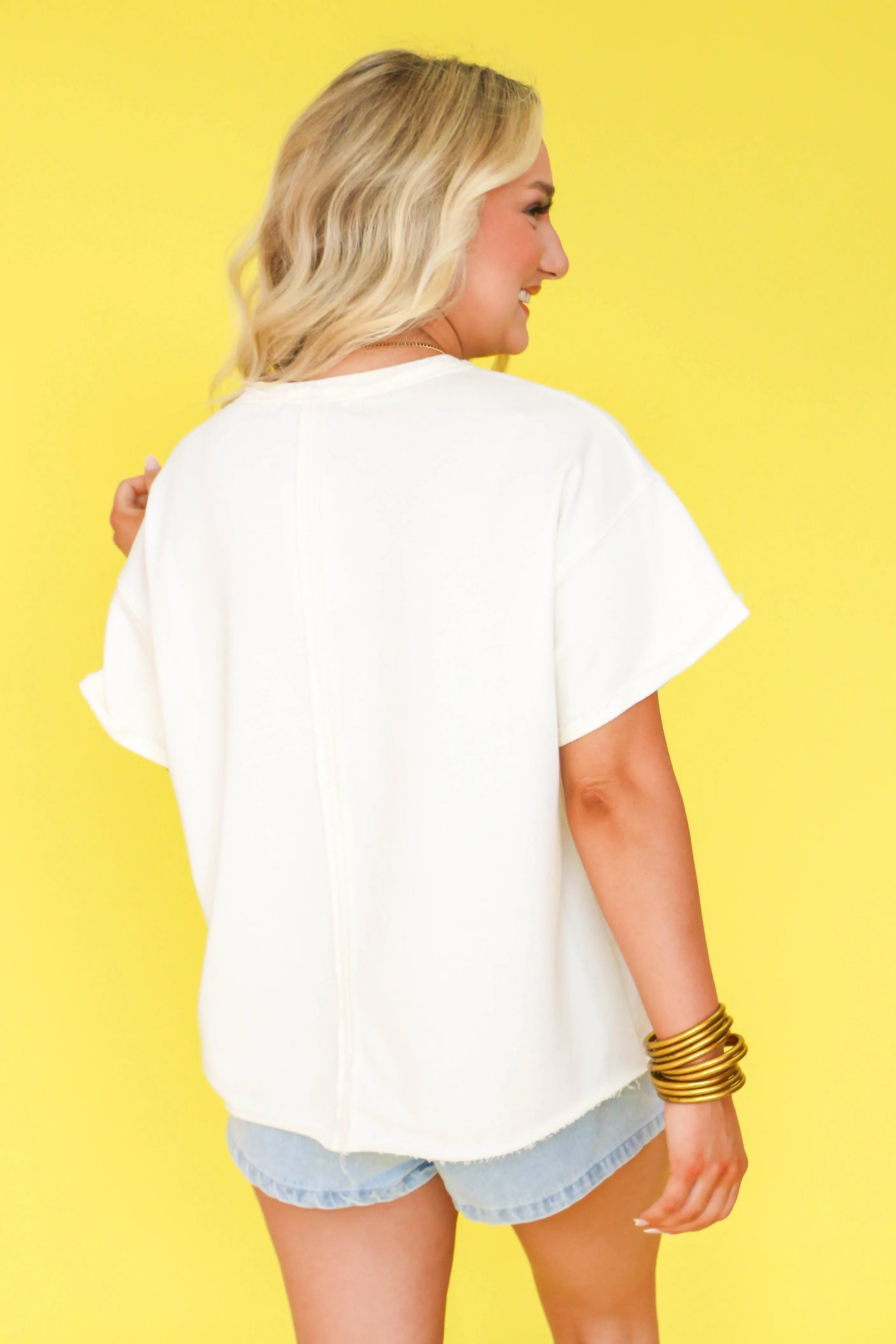 French Terry Round Neck Touch Down Top in Cream