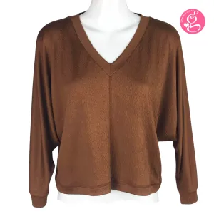 Genevieve Gozum Stitch Crepe Pullover Blouse with Dolman Sleeves & V Neck