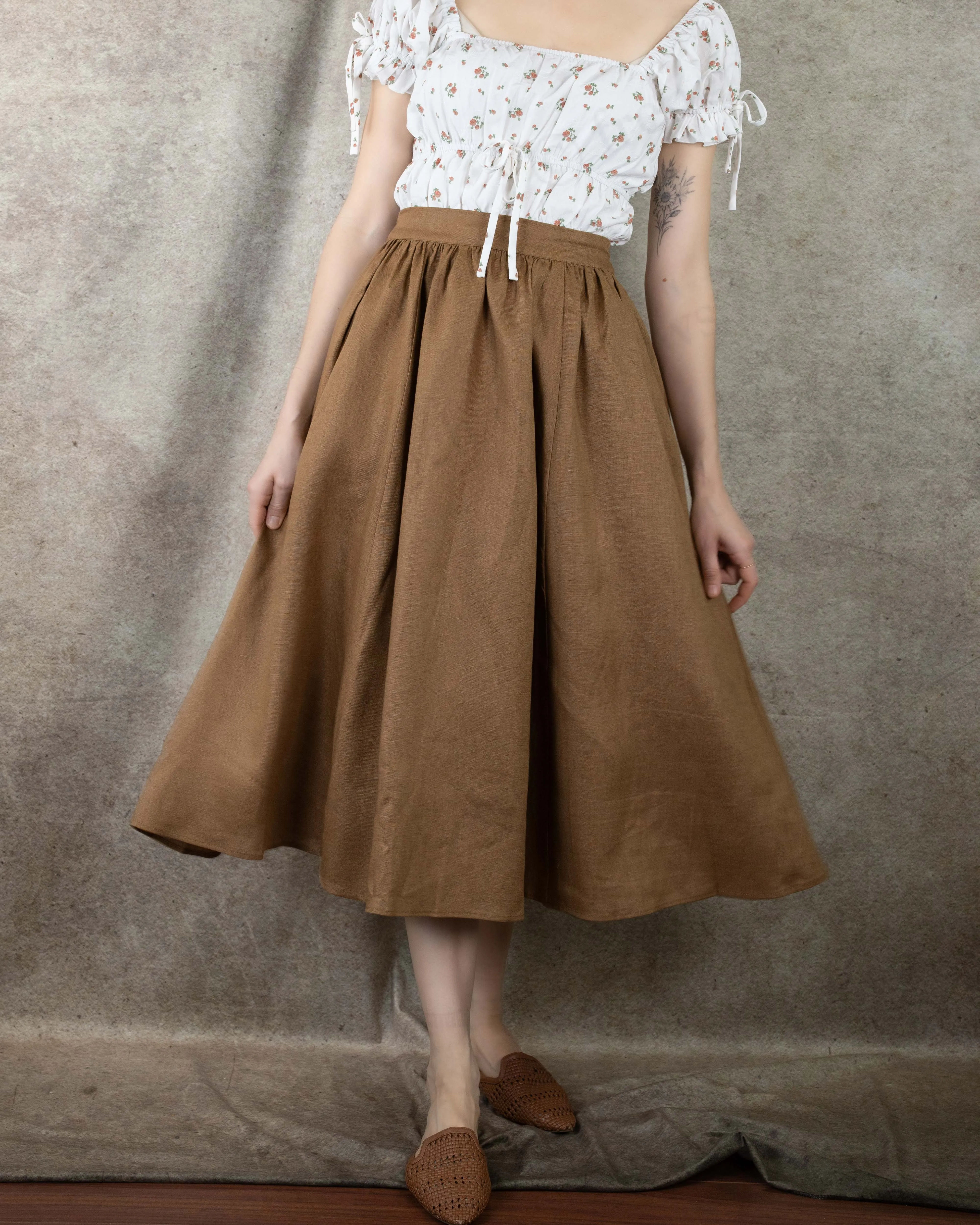 Ginger Linen Midi Skirt