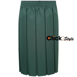 Girls Box School Skirt Full Pleated Full Elasticated Waist -Green