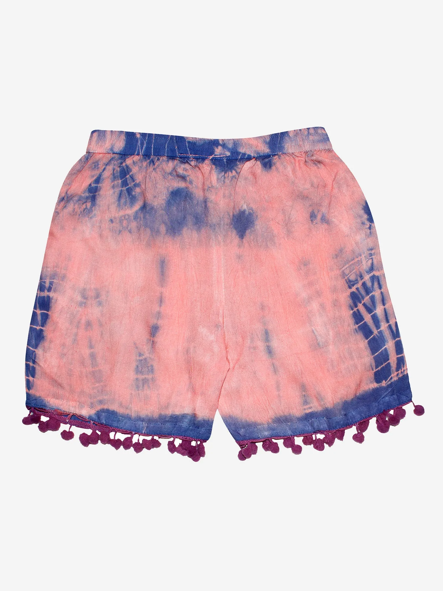 Girls Tie & Dye Short with Pom-Pom Lace Hem