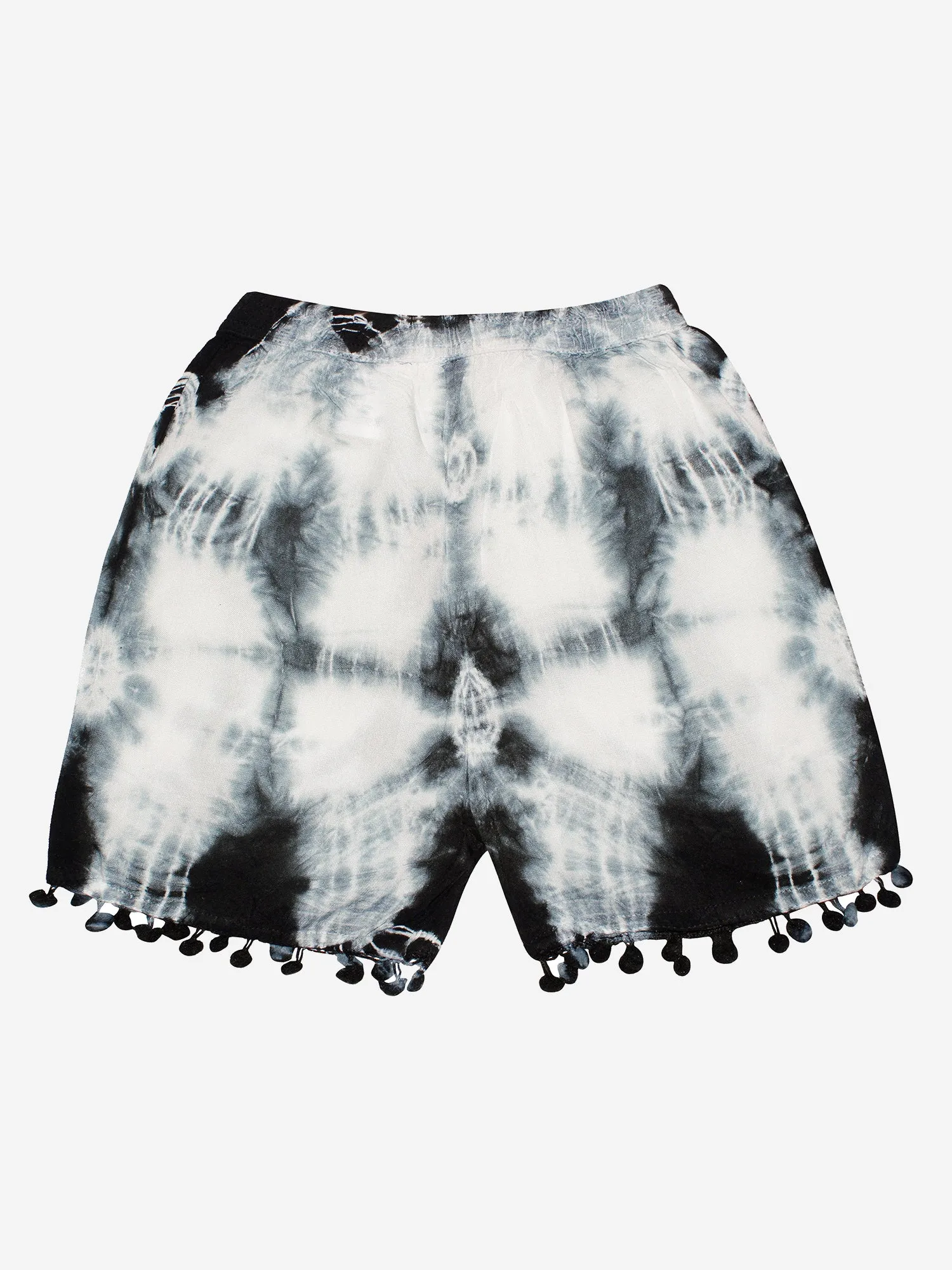 Girls Tie & Dye Short with Pom-Pom Lace Hem