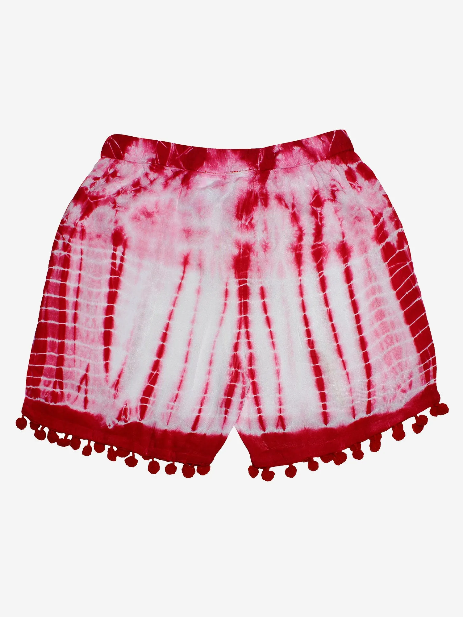 Girls Tie & Dye Short with Pom-Pom Lace Hem