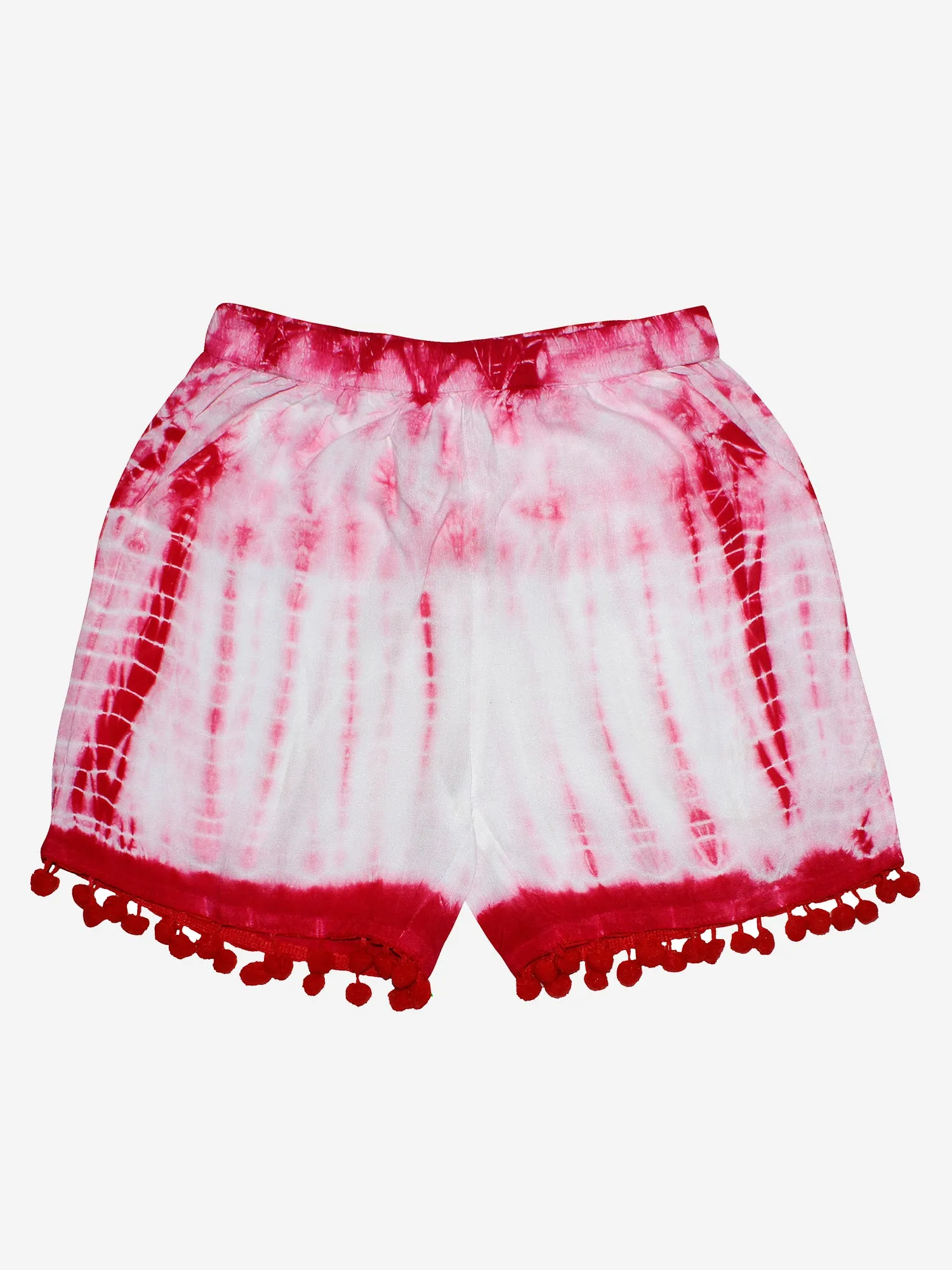 Girls Tie & Dye Short with Pom-Pom Lace Hem