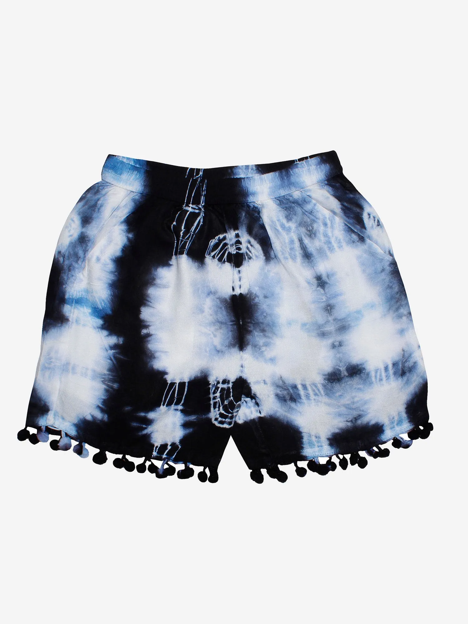 Girls Tie & Dye Short with Pom-Pom Lace Hem