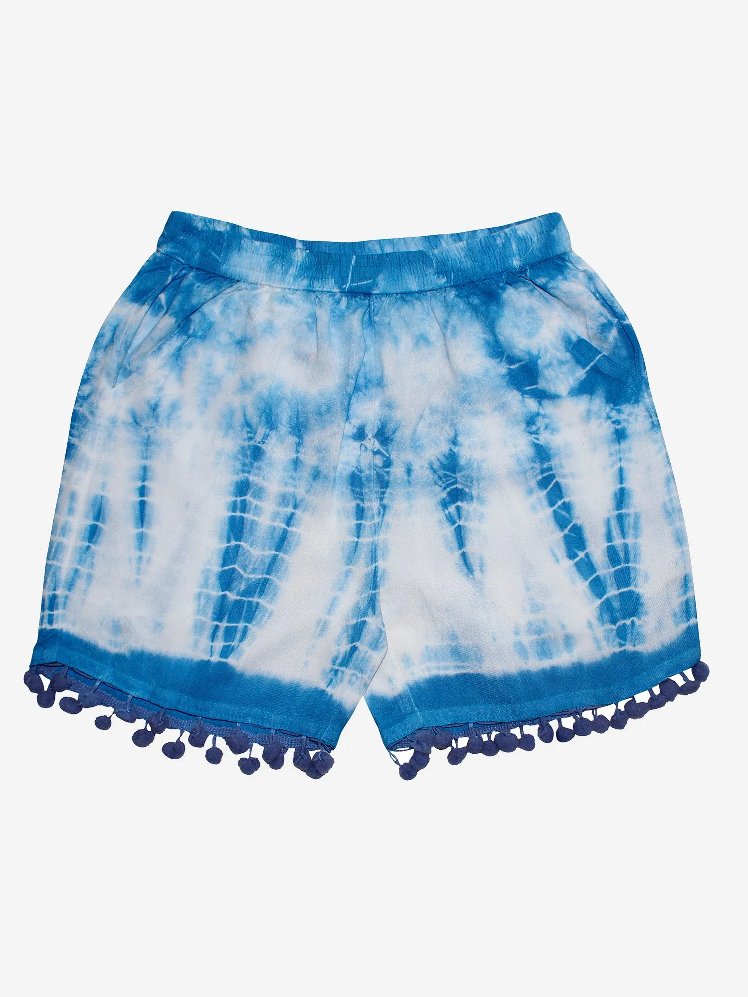 Girls Tie & Dye Short with Pom-Pom Lace Hem