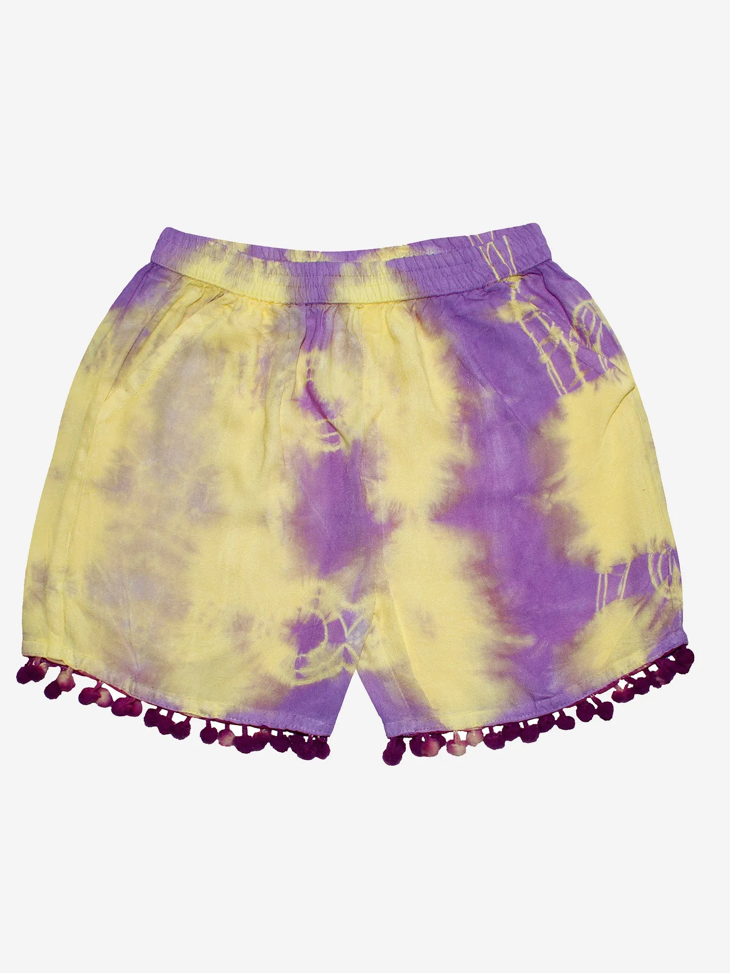 Girls Tie & Dye Short with Pom-Pom Lace Hem