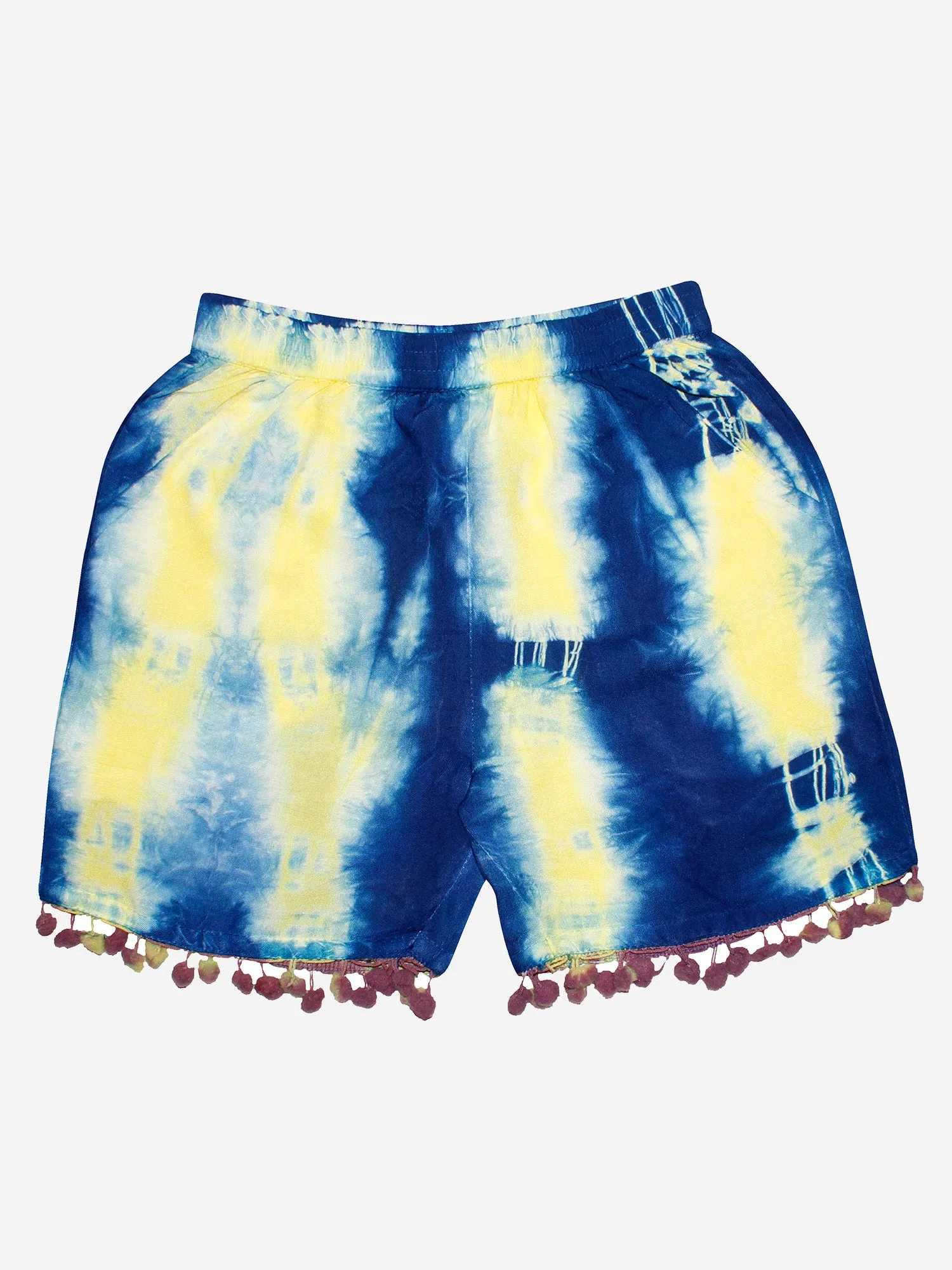 Girls Tie & Dye Short with Pom-Pom Lace Hem