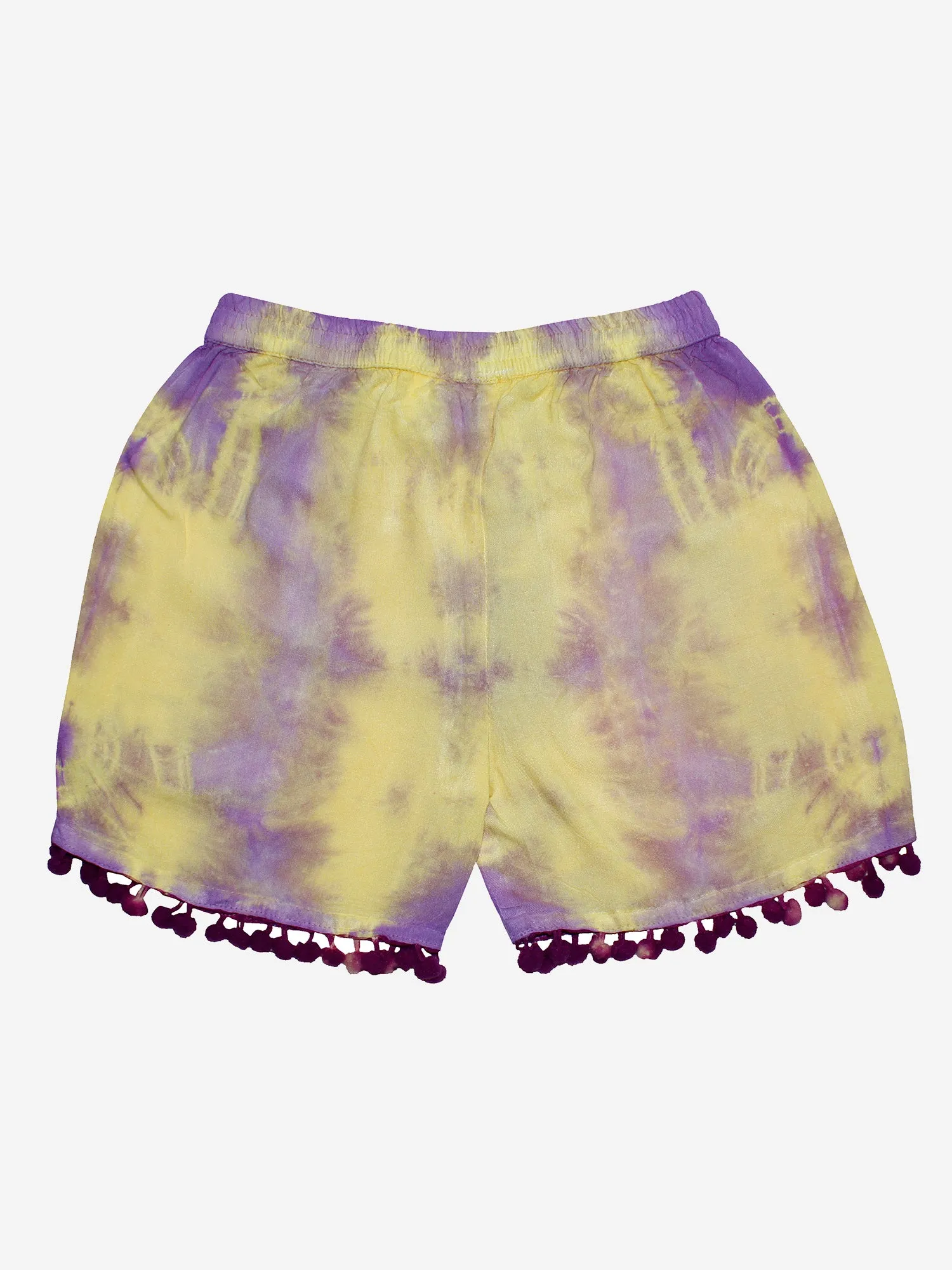 Girls Tie & Dye Short with Pom-Pom Lace Hem