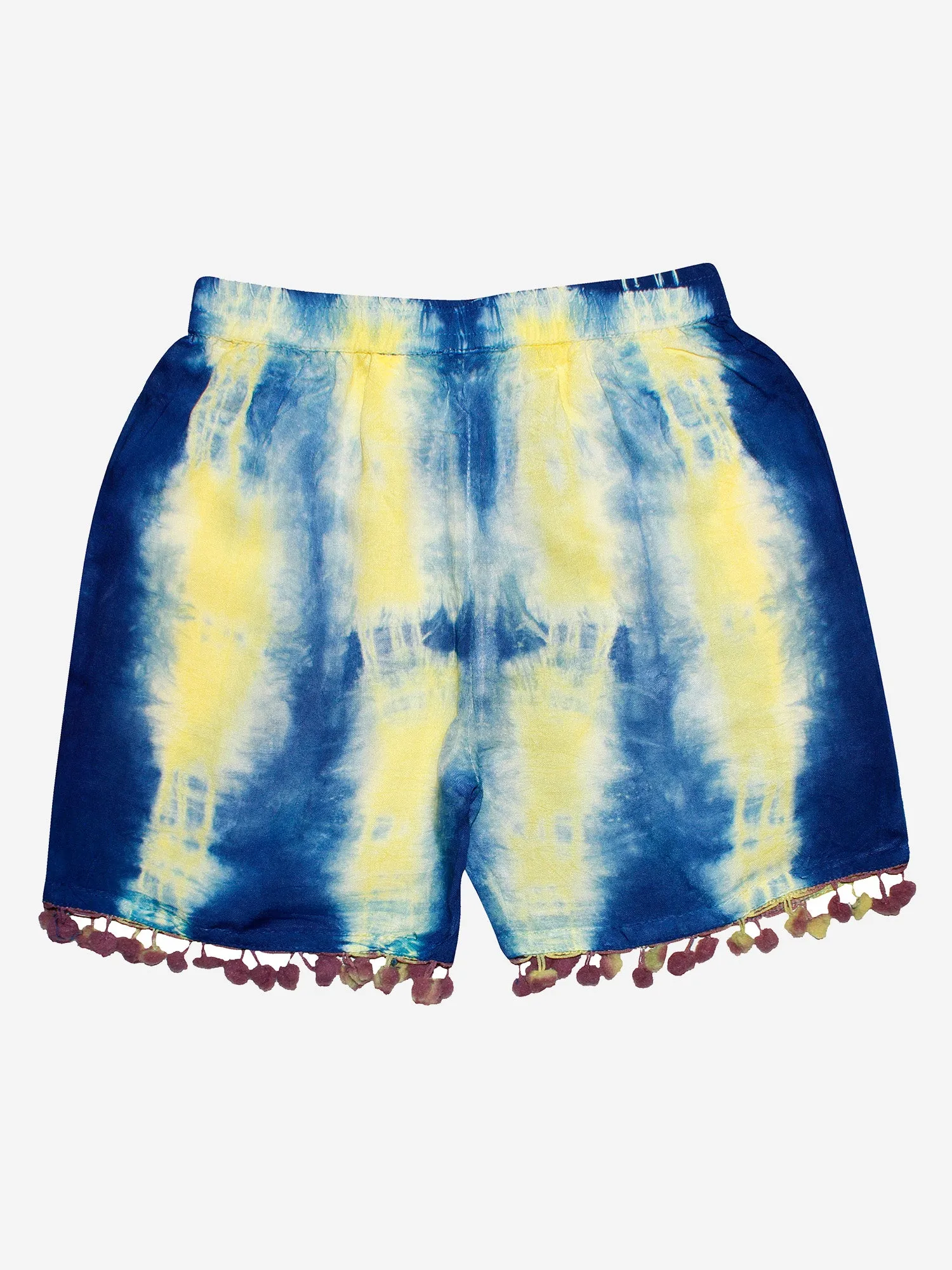 Girls Tie & Dye Short with Pom-Pom Lace Hem