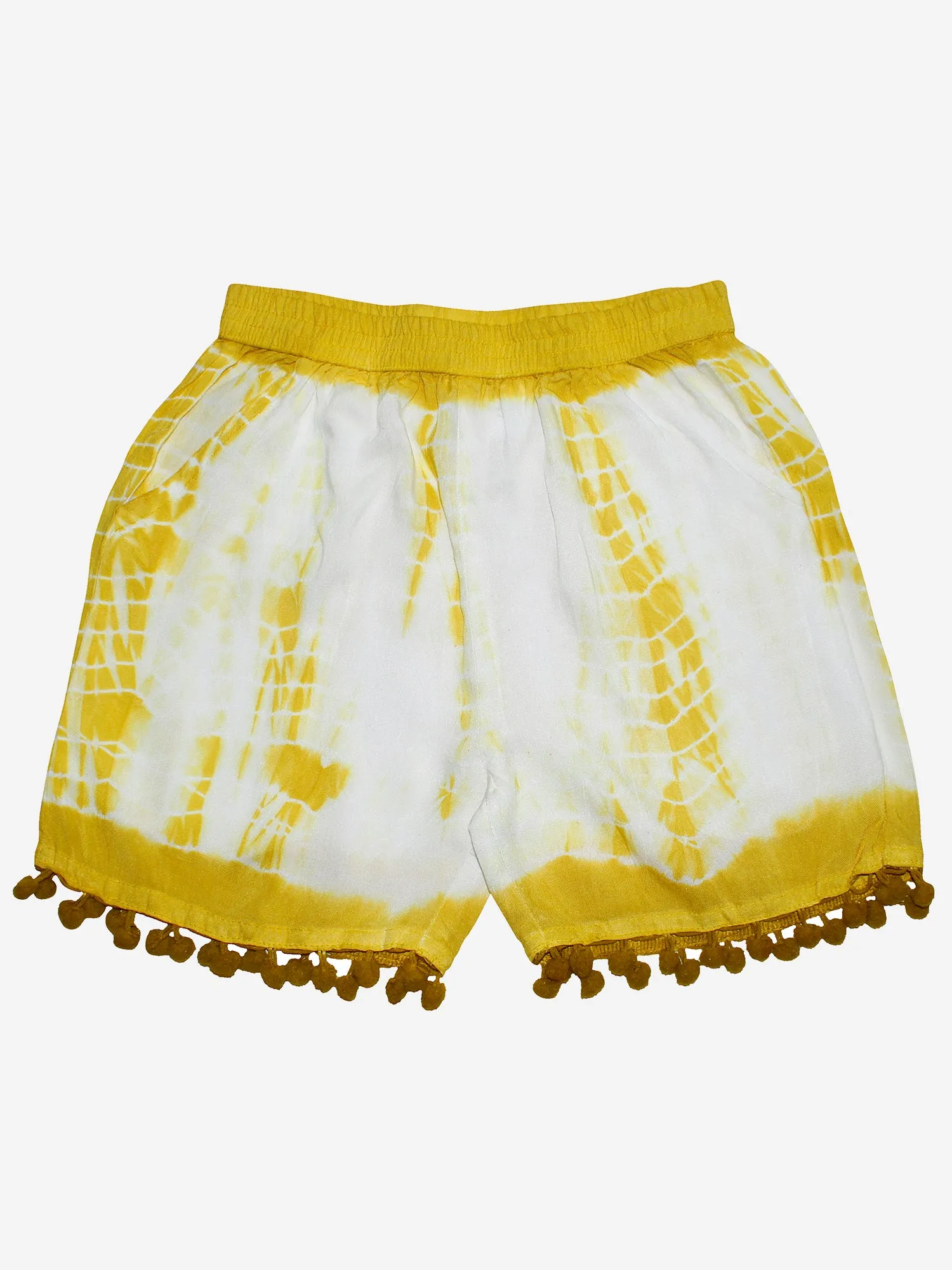 Girls Tie & Dye Short with Pom-Pom Lace Hem