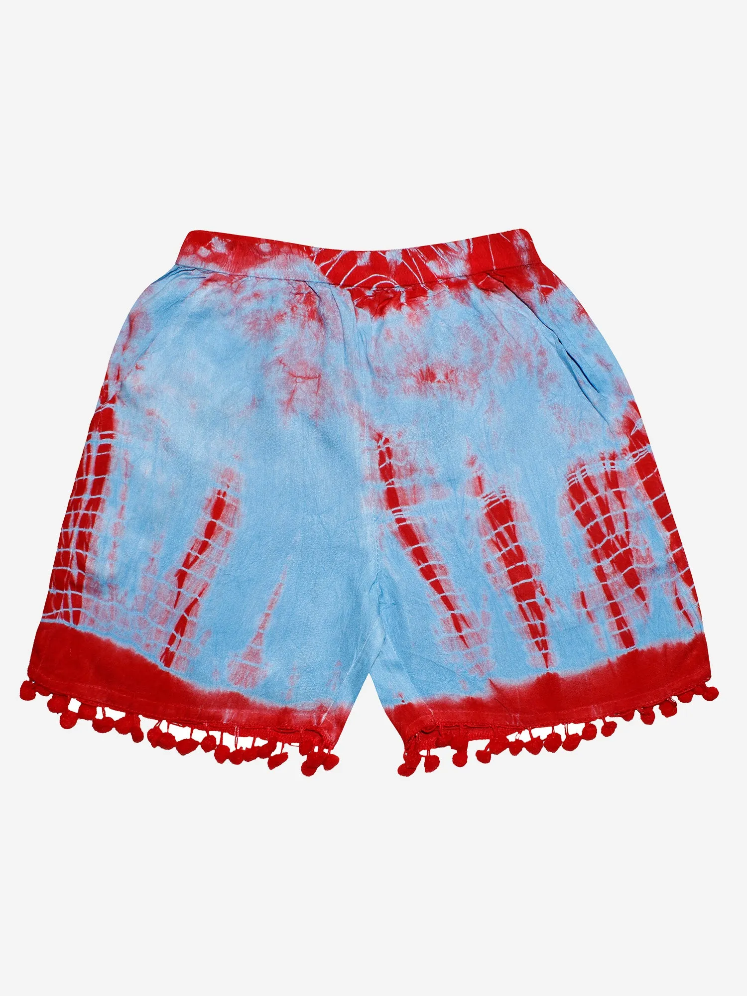 Girls Tie & Dye Short with Pom-Pom Lace Hem