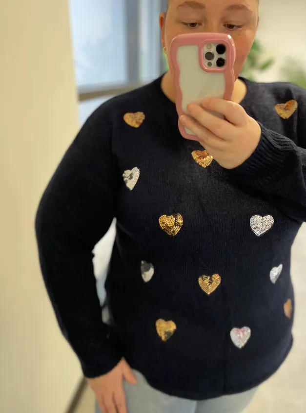 Gracie Sequin Heart Knit in Navy