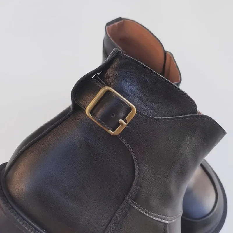 Handmade Leather Big Toe Chelsea Boots For Women Ankle Boots Have Fleece Lined Brown/Black